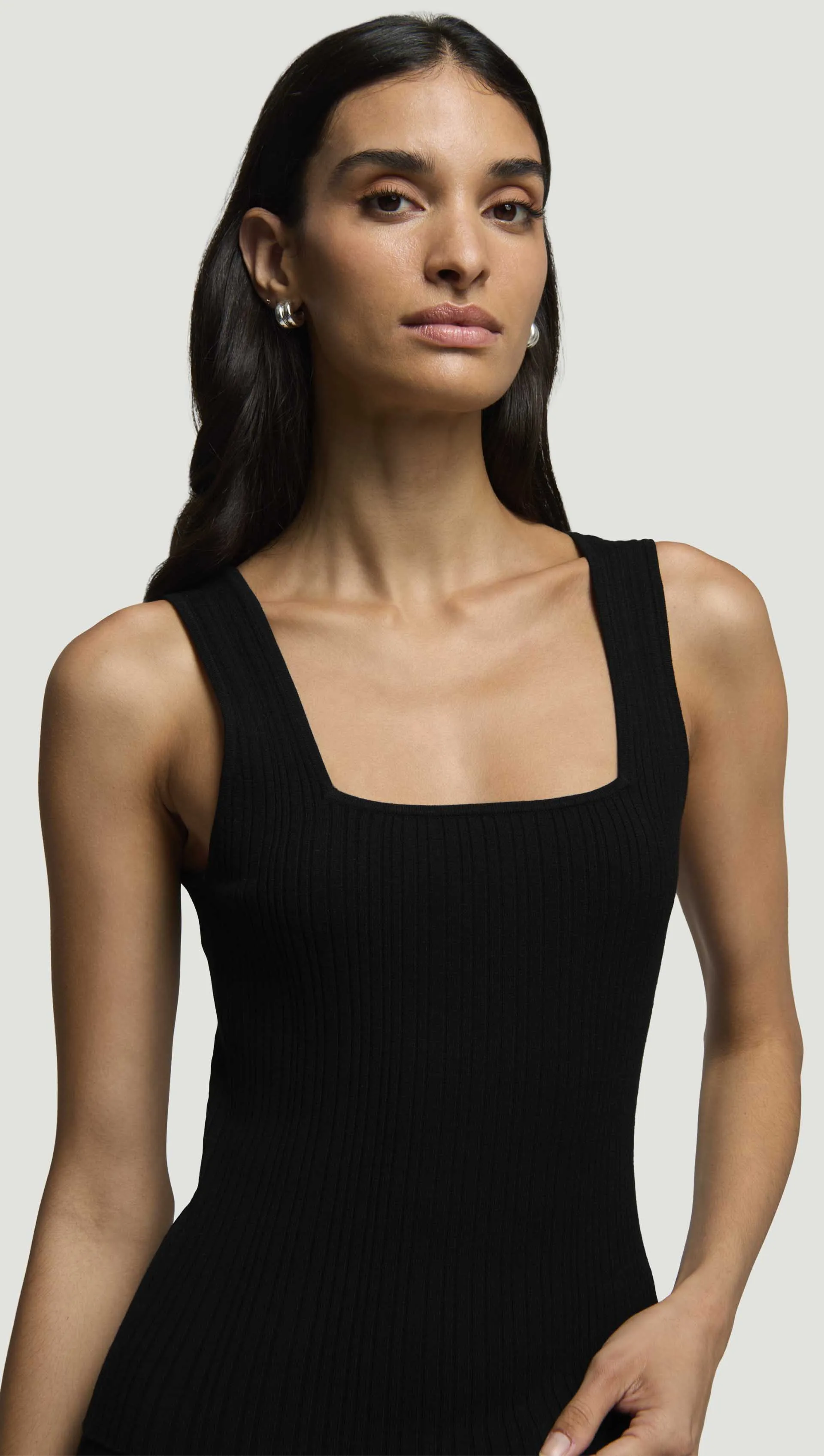 Square-Neck Ribbed Top in Variegated Rib Stretch | Black sold by Argent product image thumbnail 2