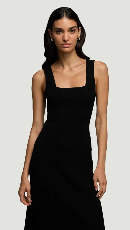 Square-Neck Ribbed Top in Variegated Rib Stretch | Black sold by Argent