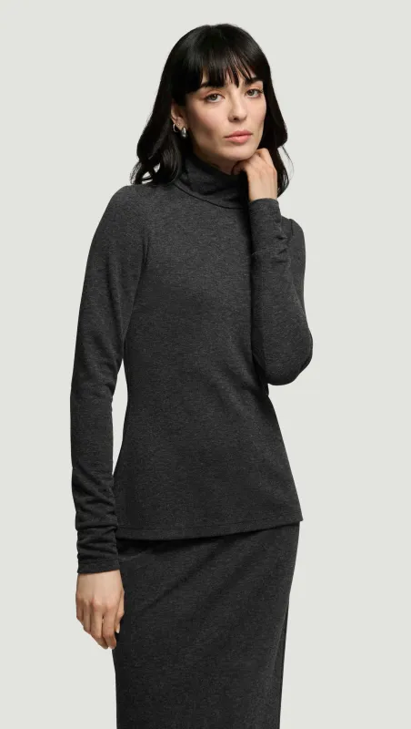 Skinny Turtleneck in Wool Jersey | Dark Grey Melange sold by Argent