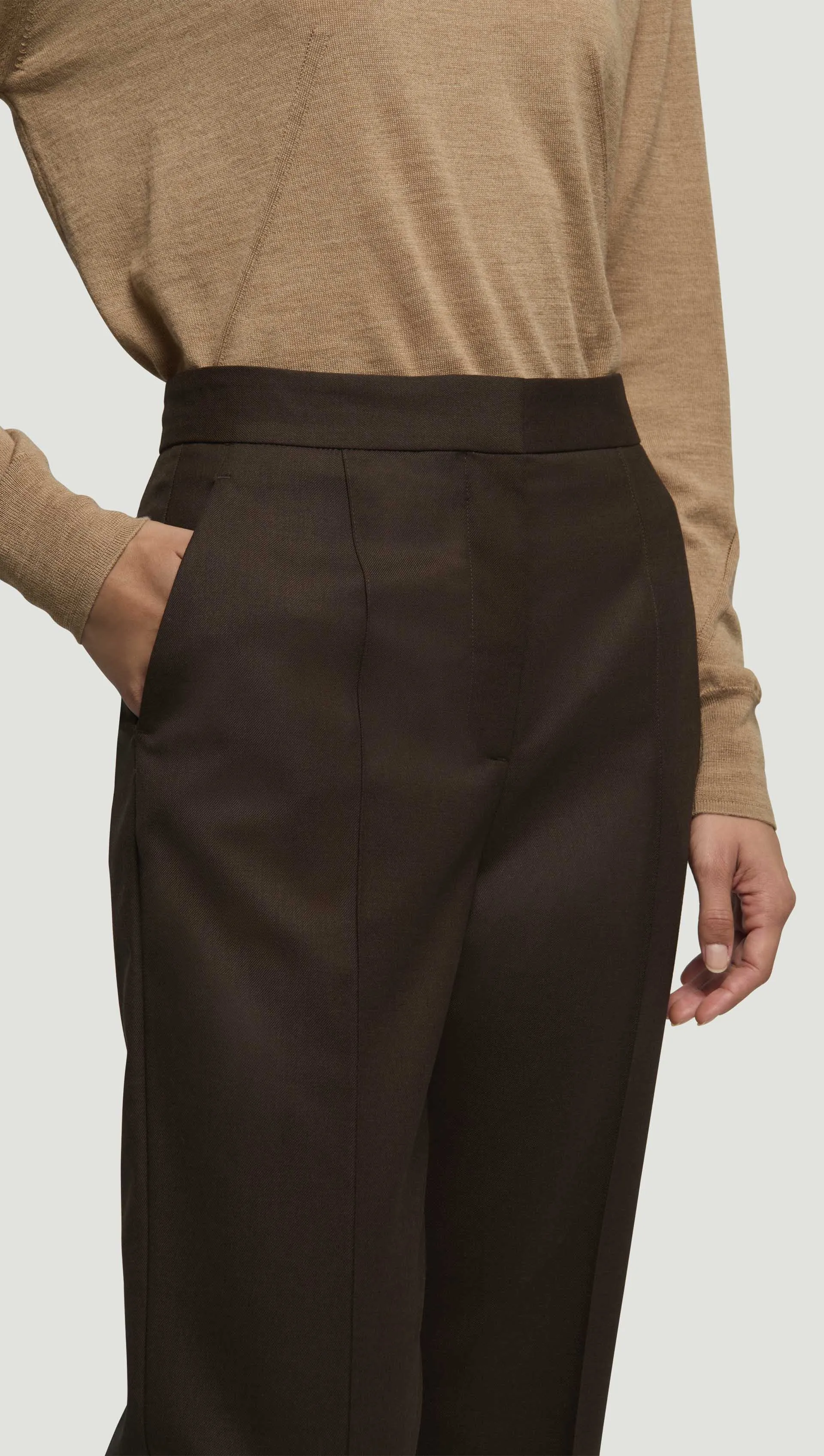 Straight Pintuck Trouser in Seasonless Wool | Espresso sold by Argent product image thumbnail 5