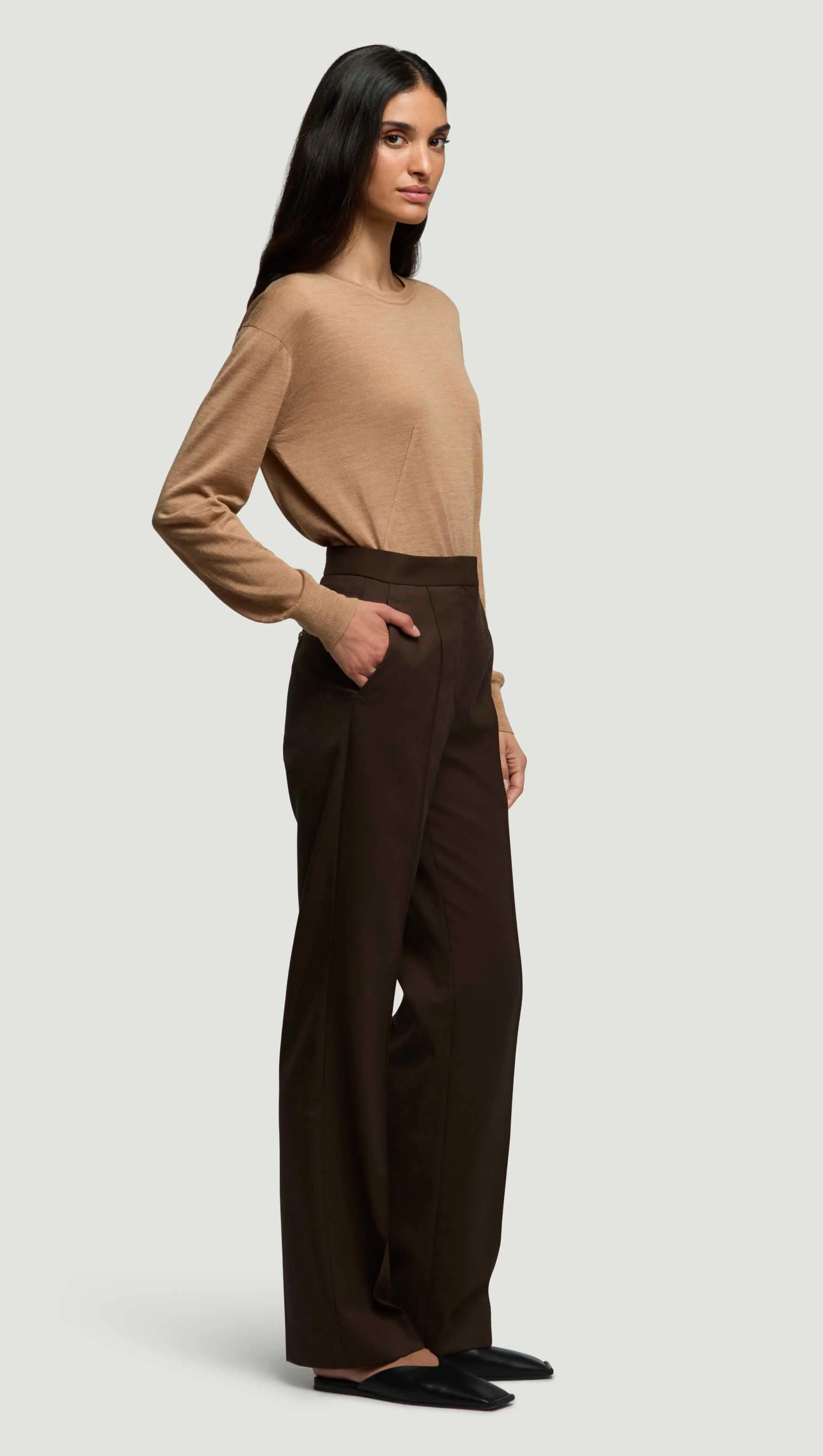 Straight Pintuck Trouser in Seasonless Wool | Espresso sold by Argent product image thumbnail 2