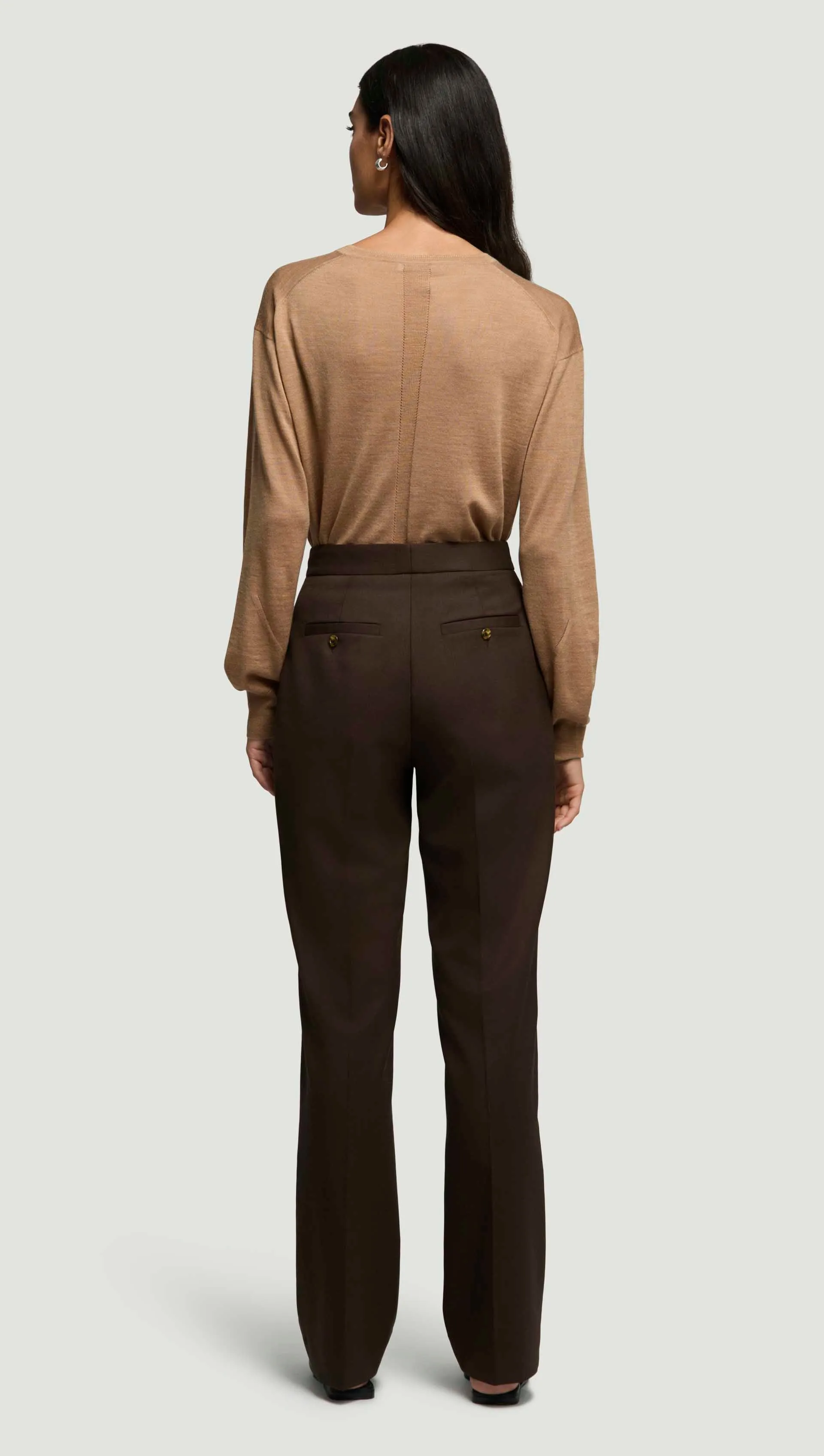 Straight Pintuck Trouser in Seasonless Wool | Espresso sold by Argent product image thumbnail 4