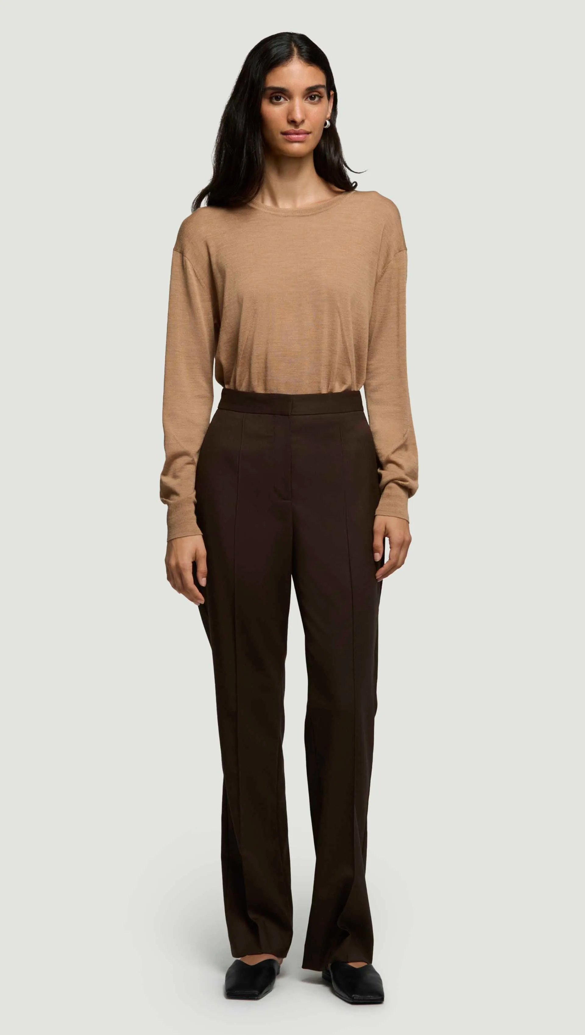 Straight Pintuck Trouser in Seasonless Wool | Espresso sold by Argent product image thumbnail 3