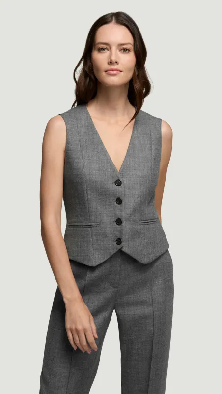 Waistcoat in Textured Wool Twill | Grey Melange sold by Argent