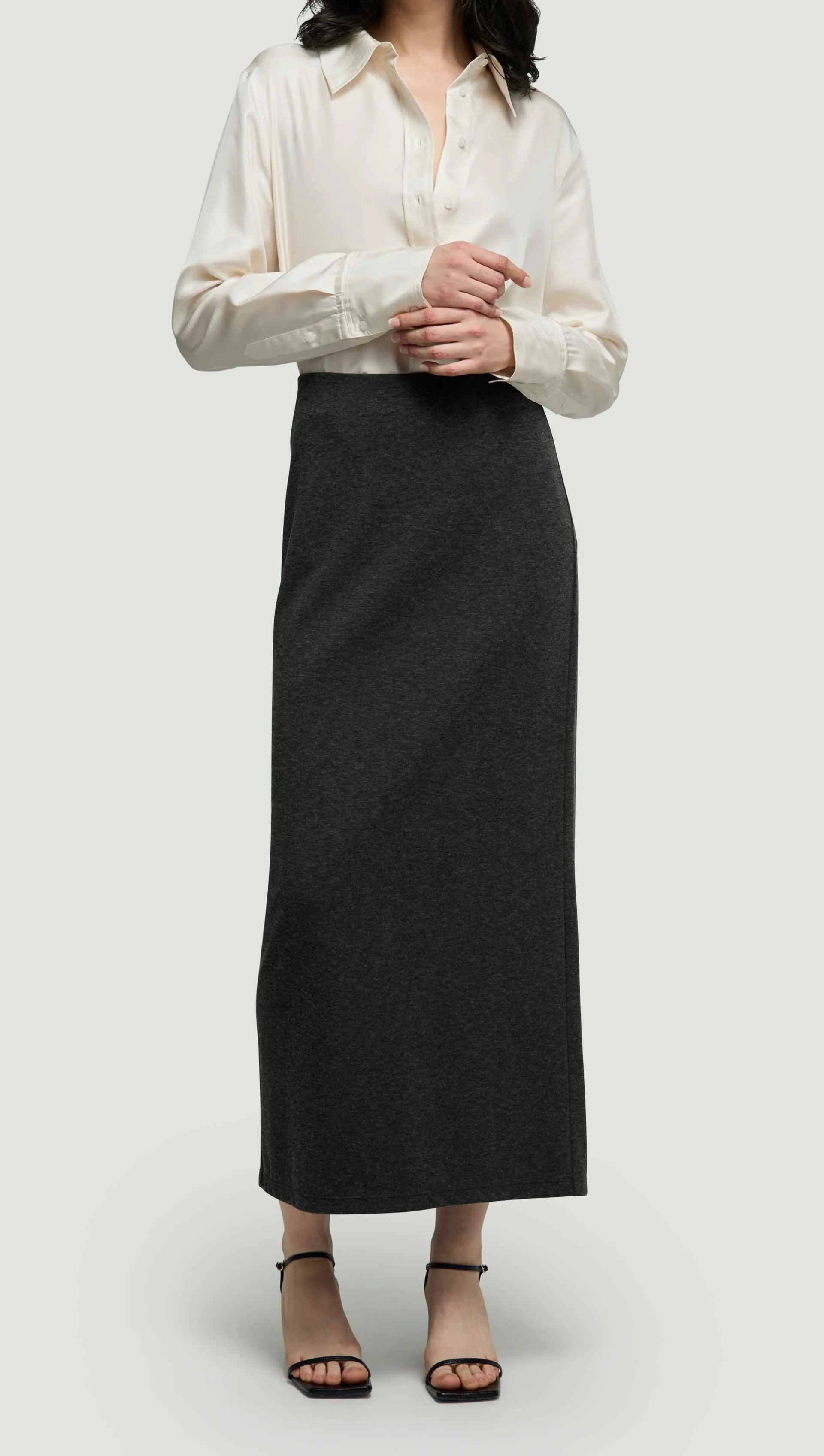 Slim Skirt in Wool Jersey | Dark Grey Melange sold by Argent product image thumbnail 4