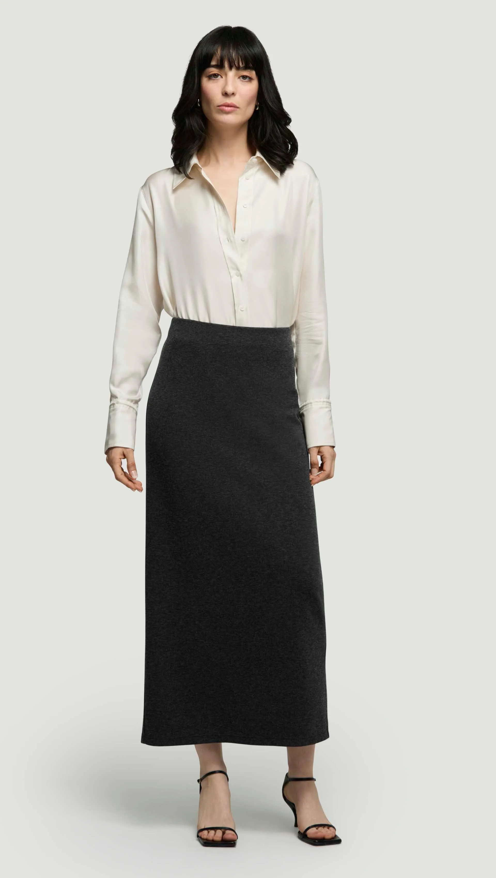 Slim Skirt in Wool Jersey | Dark Grey Melange sold by Argent