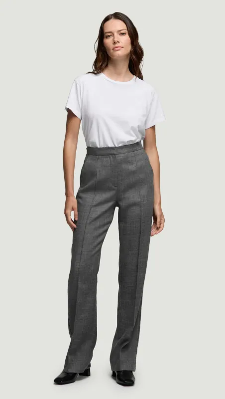 Straight Pintuck Trouser in Textured Wool Twill | Grey Melange sold by Argent