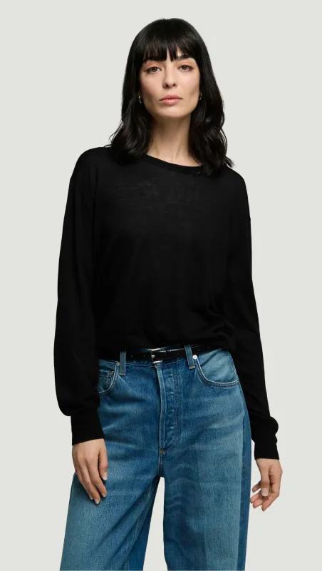 Fine Crewneck in Merino Silk | Black sold by Argent