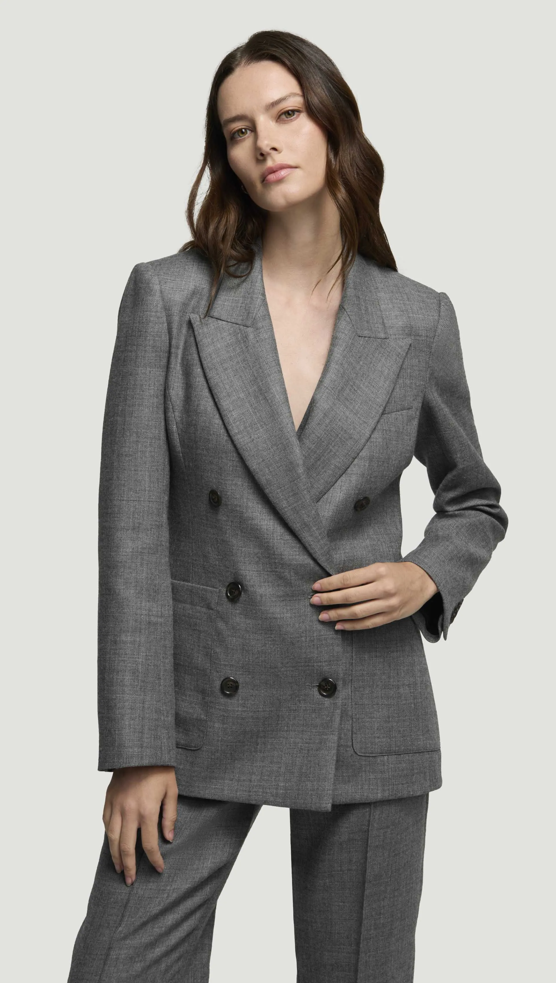 Chelsea Blazer in Textured Wool Twill | Grey Melange sold by Argent