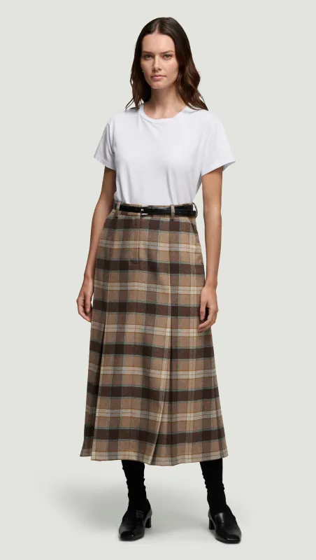 Godet Skirt in Wool | Brown Plaid sold by Argent