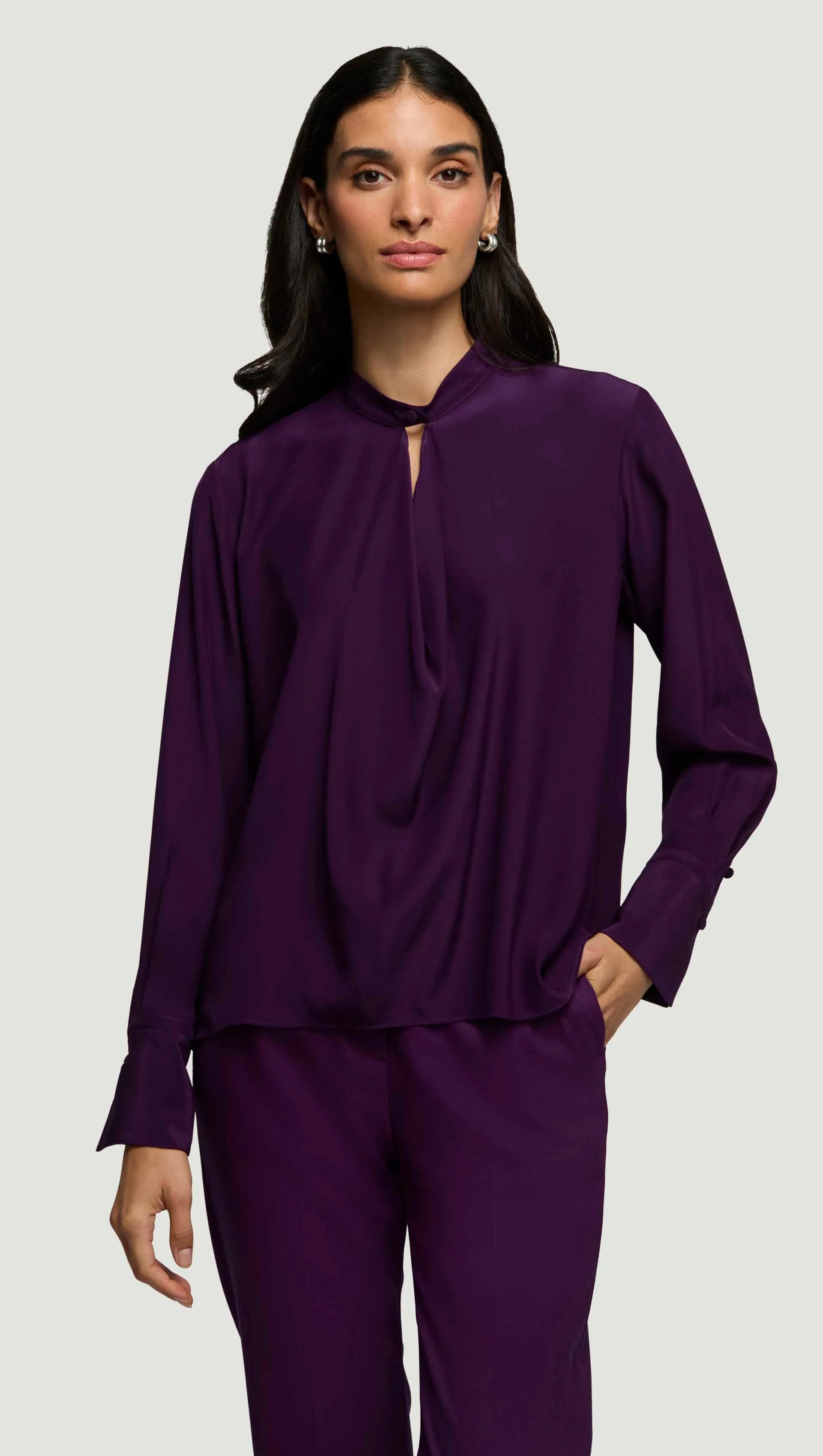 Cowl Neck Blouse in Silk Charmeuse | Grape sold by Argent