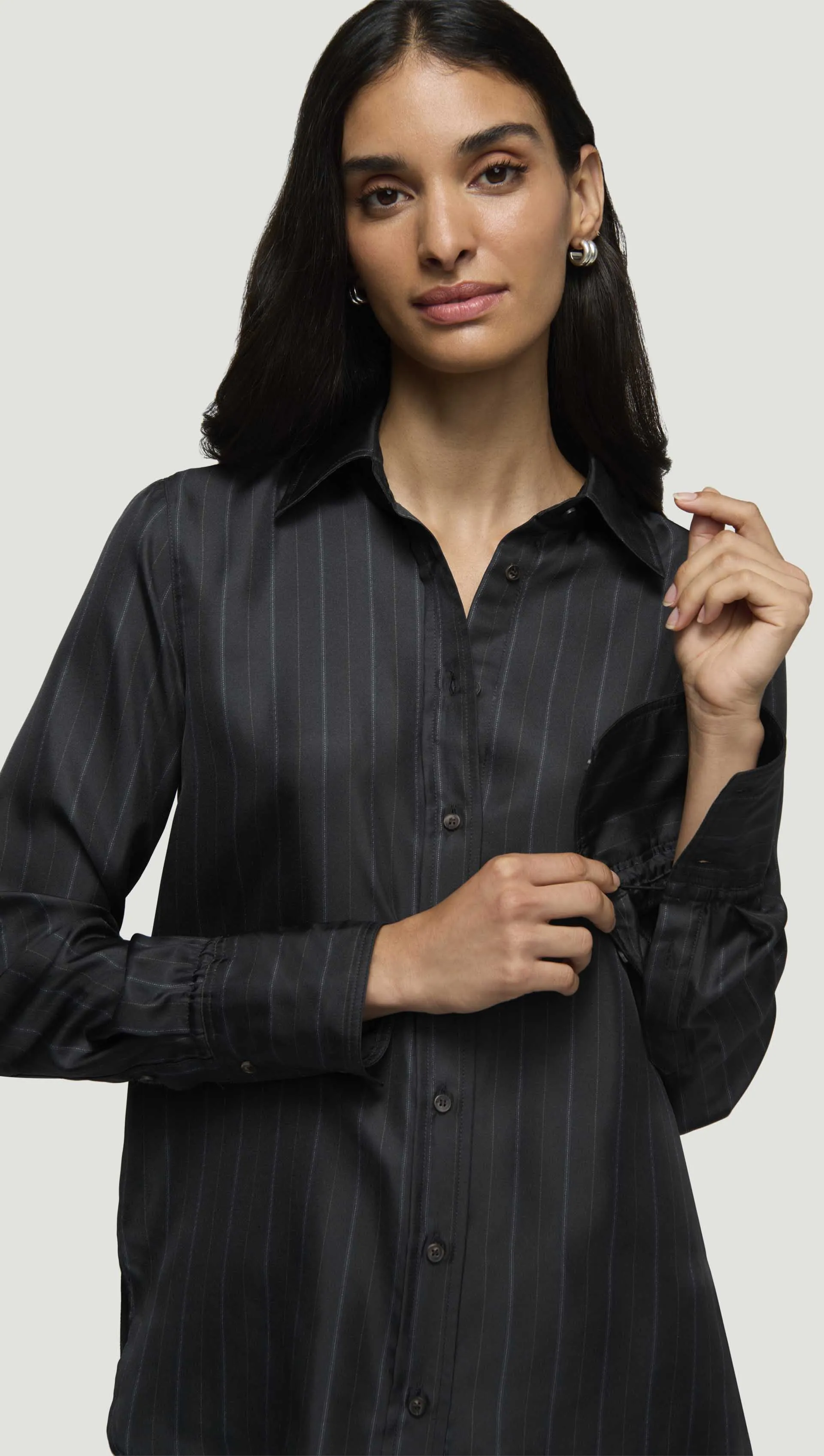 Slim Blouse in Silk Twill | Midnight Stripe sold by Argent product image thumbnail 2