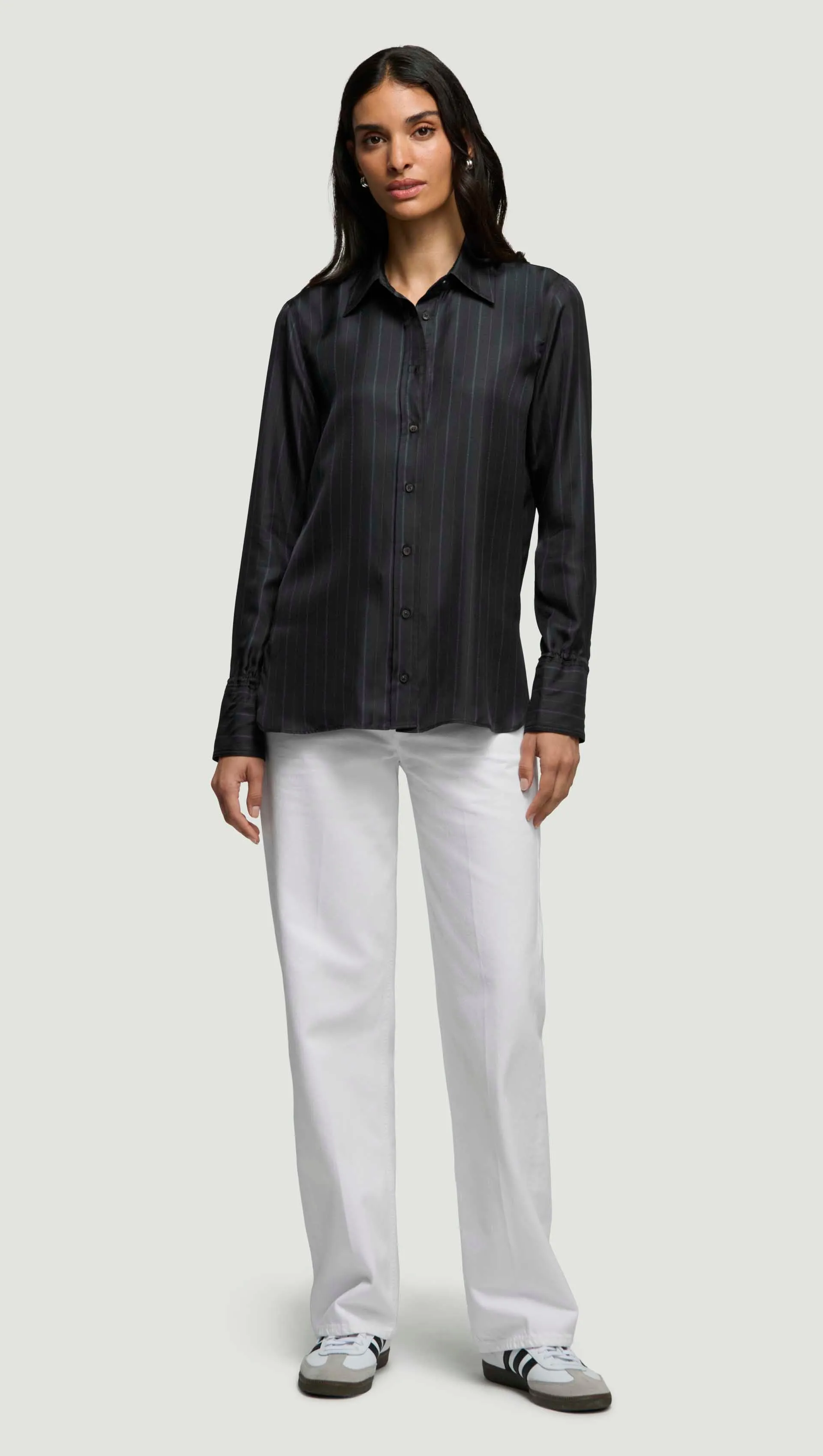 Slim Blouse in Silk Twill | Midnight Stripe sold by Argent product image thumbnail 3