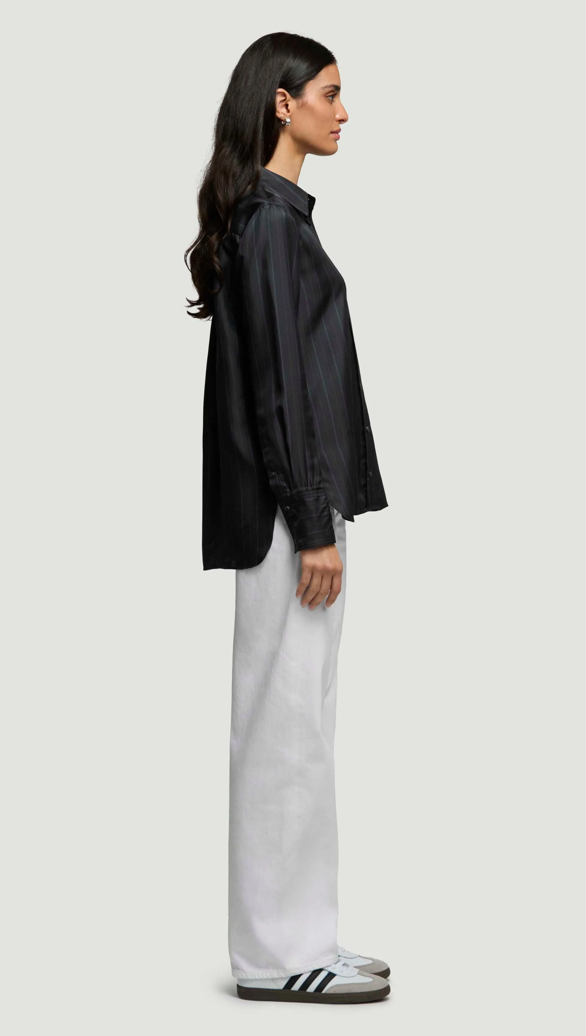 Slim Blouse in Silk Twill | Midnight Stripe sold by Argent product image thumbnail 4