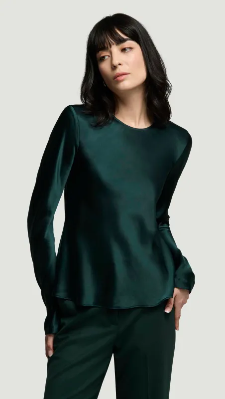 Longsleeve Bias Top in Silk Charmeuse | Deep Forest sold by Argent
