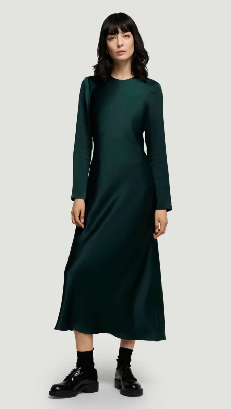 Longsleeve Bias Dress in Silk Charmeuse | Deep Forest sold by Argent