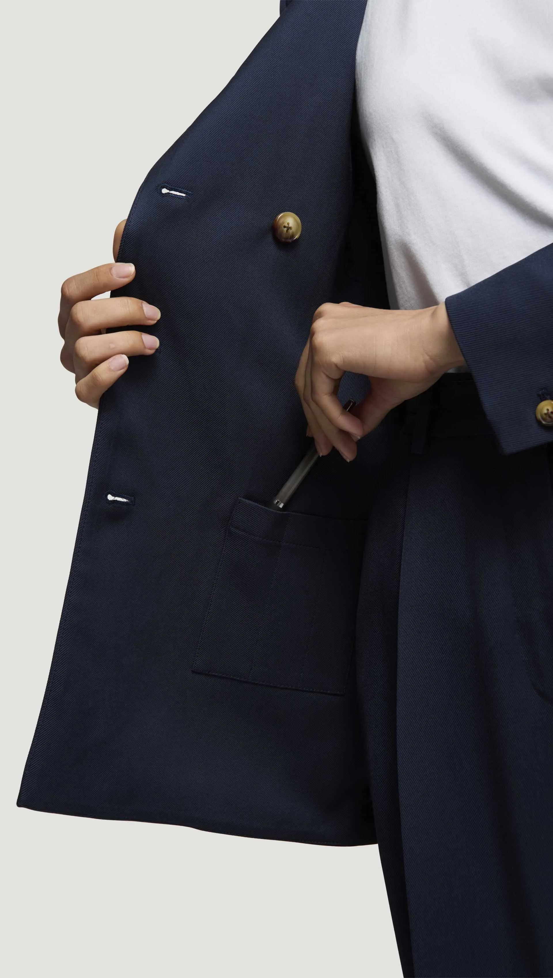 Double-Breasted Crewneck Blazer in Satin Twill | Navy sold by Argent product image thumbnail 3