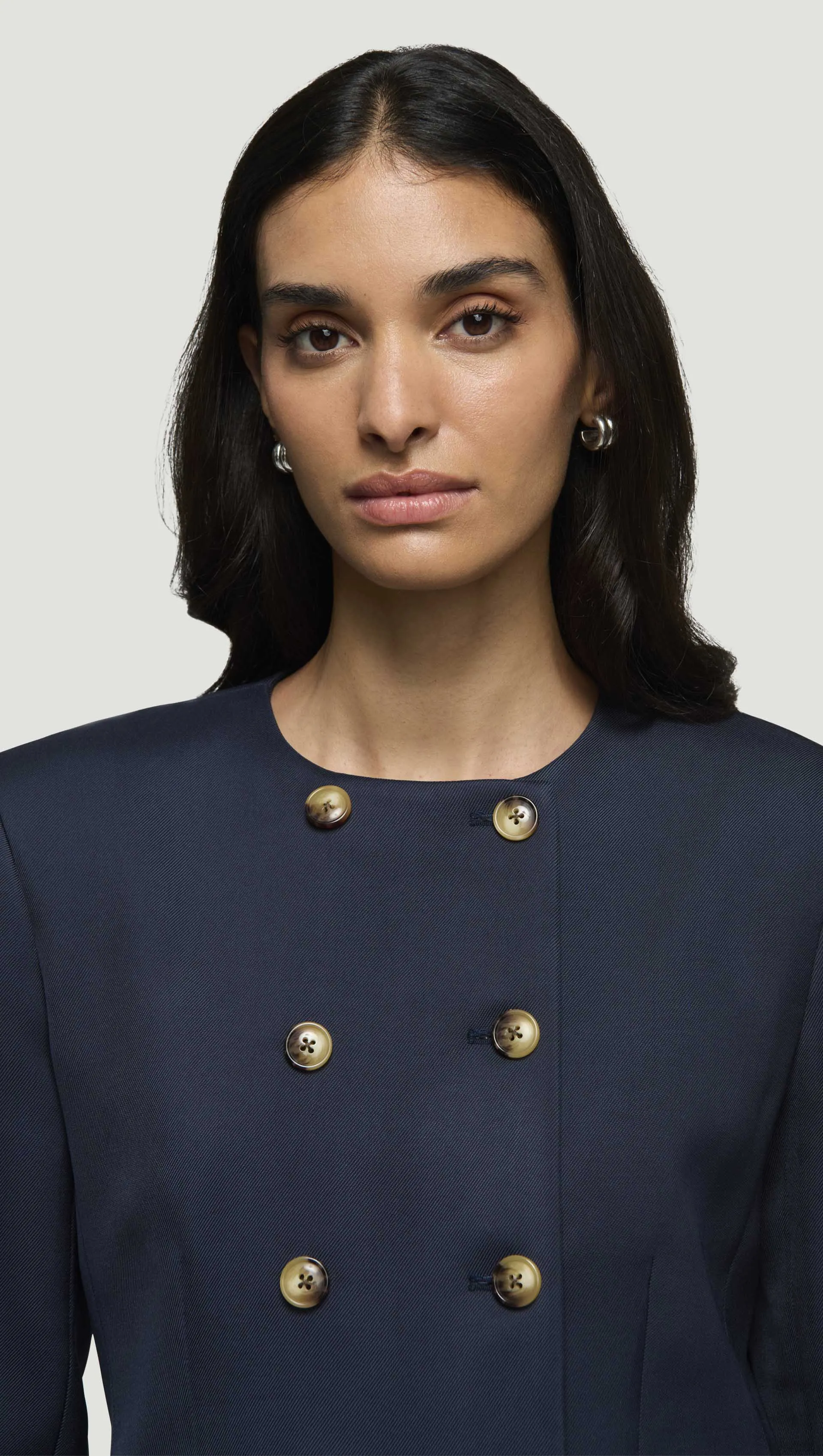 Double-Breasted Crewneck Blazer in Satin Twill | Navy sold by Argent product image thumbnail 2