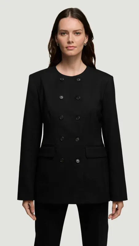 Double-Breasted Crewneck Blazer in Seasonless Wool | Black sold by Argent