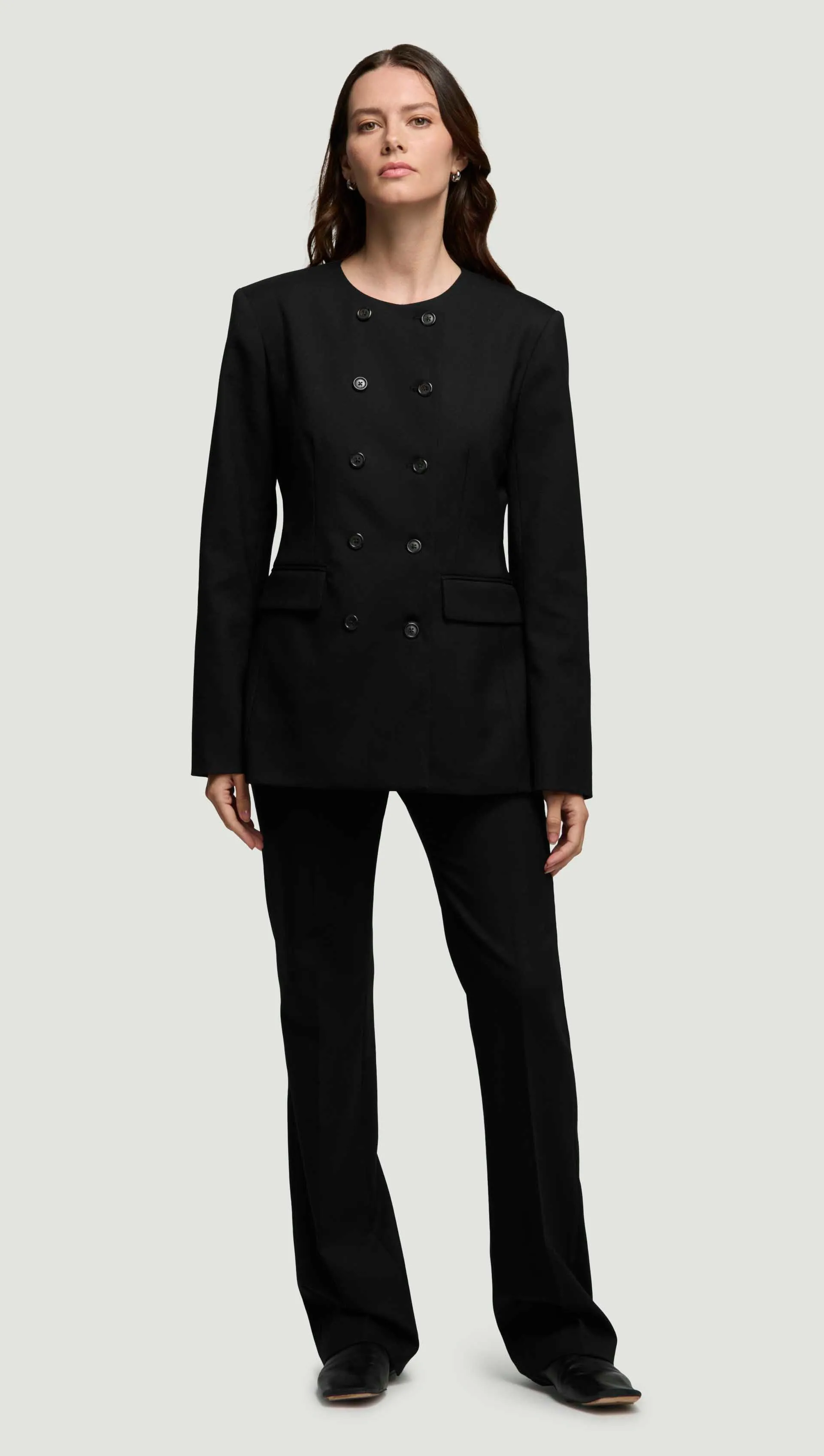 Double-Breasted Crewneck Blazer in Seasonless Wool | Black sold by Argent product image thumbnail 3