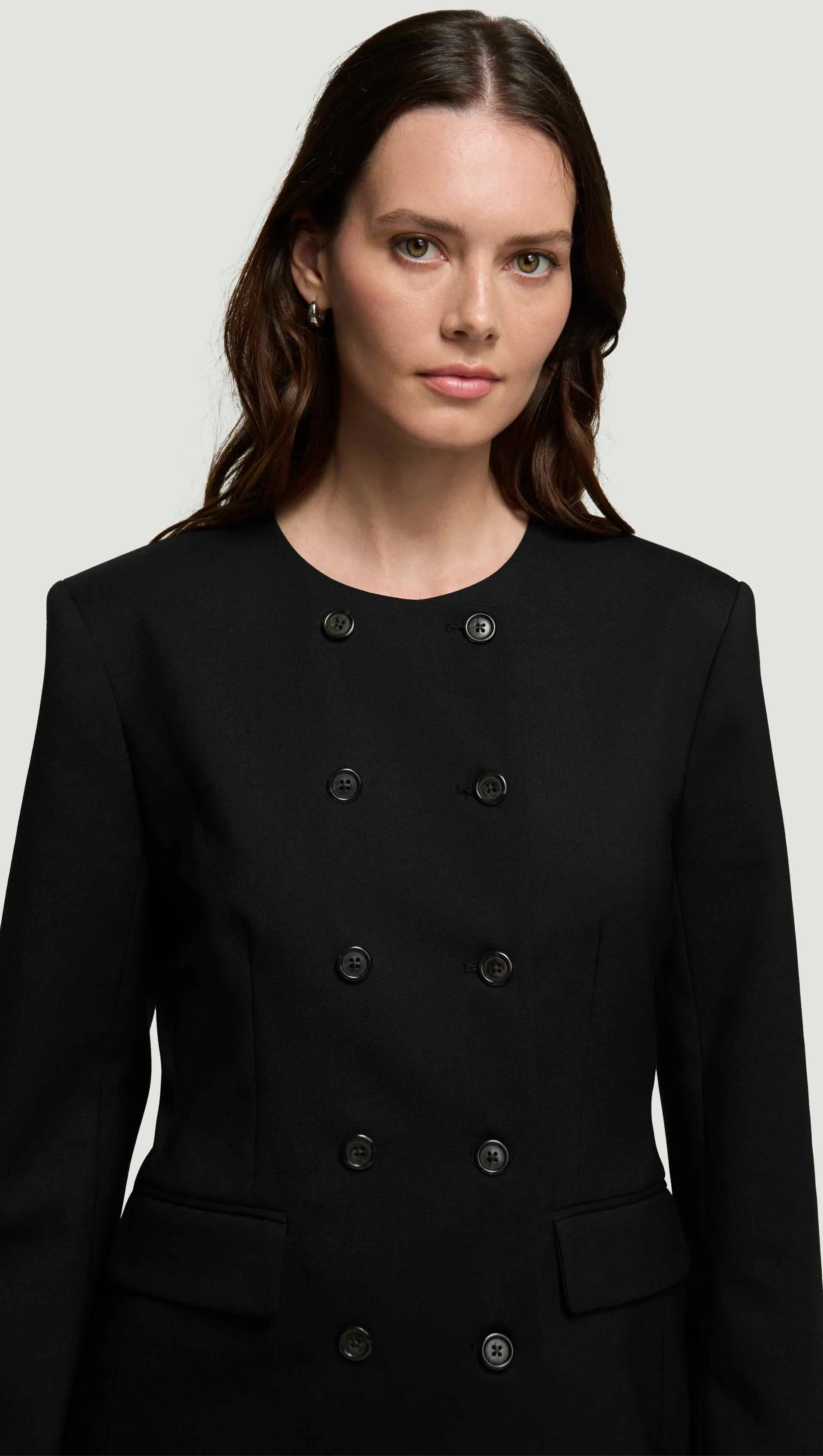 Double-Breasted Crewneck Blazer in Seasonless Wool | Black sold by Argent product image thumbnail 2