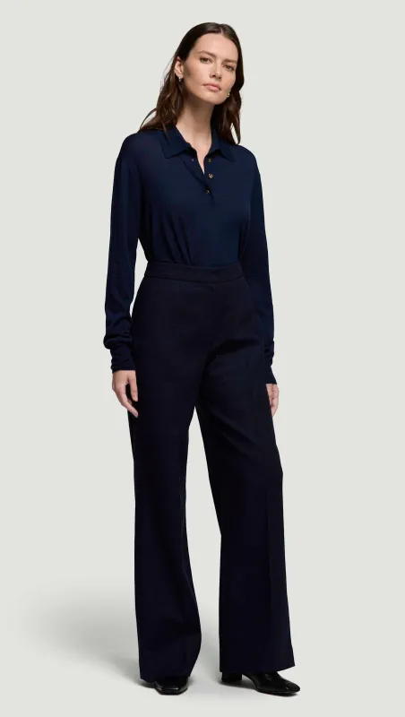 Wide Leg Trouser in Double-Faced Wool | Navy sold by Argent