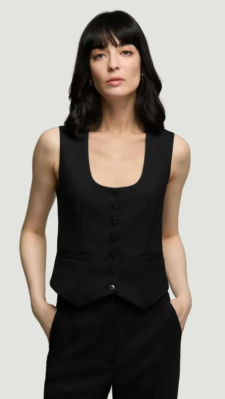 Scoop Neck Waistcoat in Seasonless Wool | Black sold by Argent