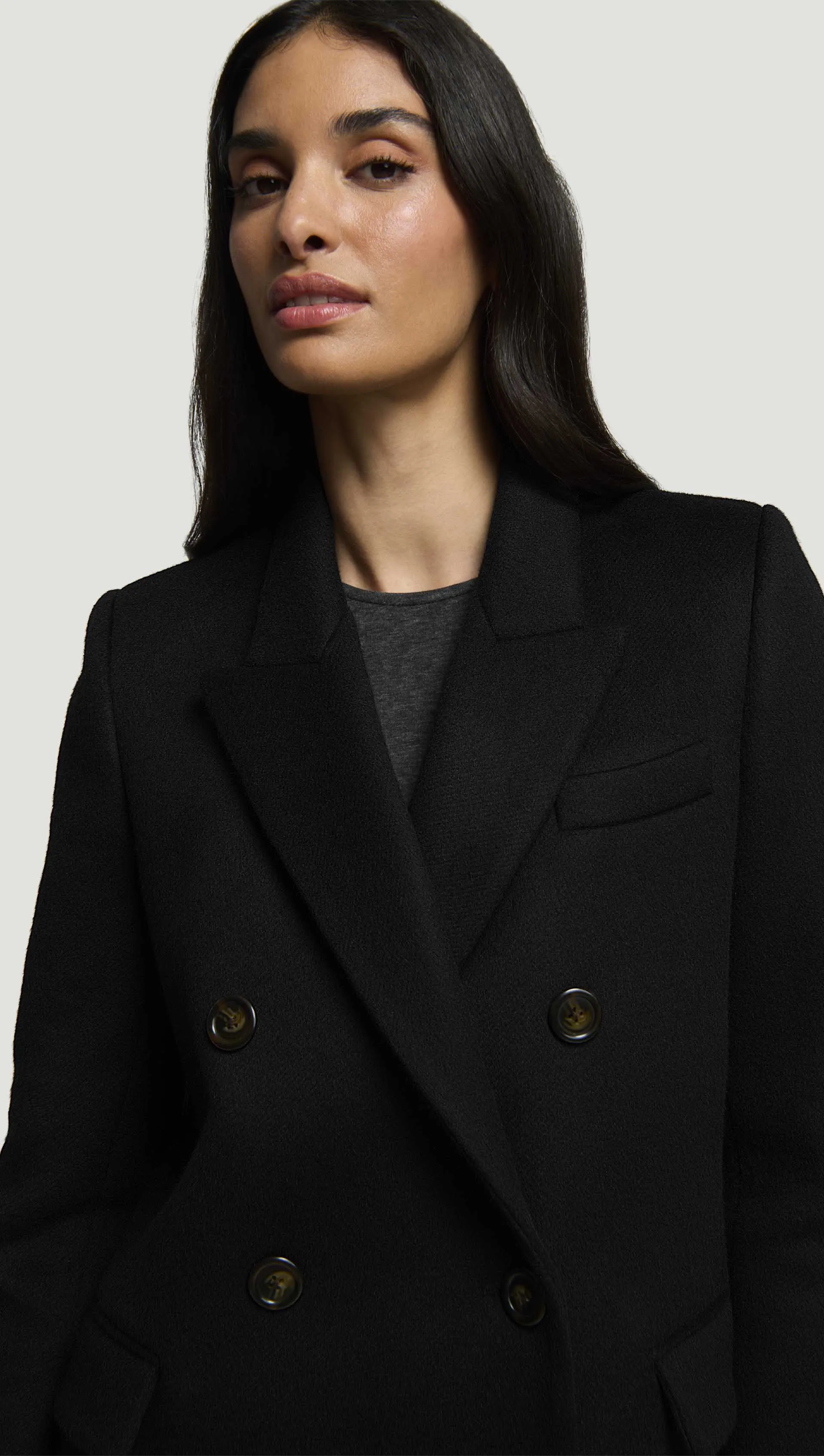 Peak Lapel Coat in Shiny Wool | Black sold by Argent product image thumbnail 4