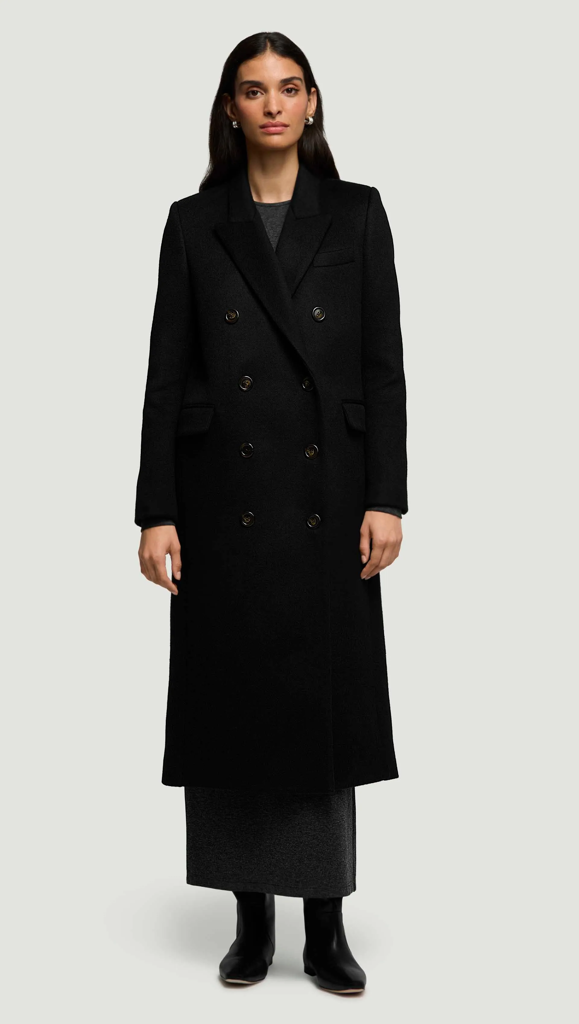 Peak Lapel Coat in Shiny Wool | Black sold by Argent product image thumbnail 2