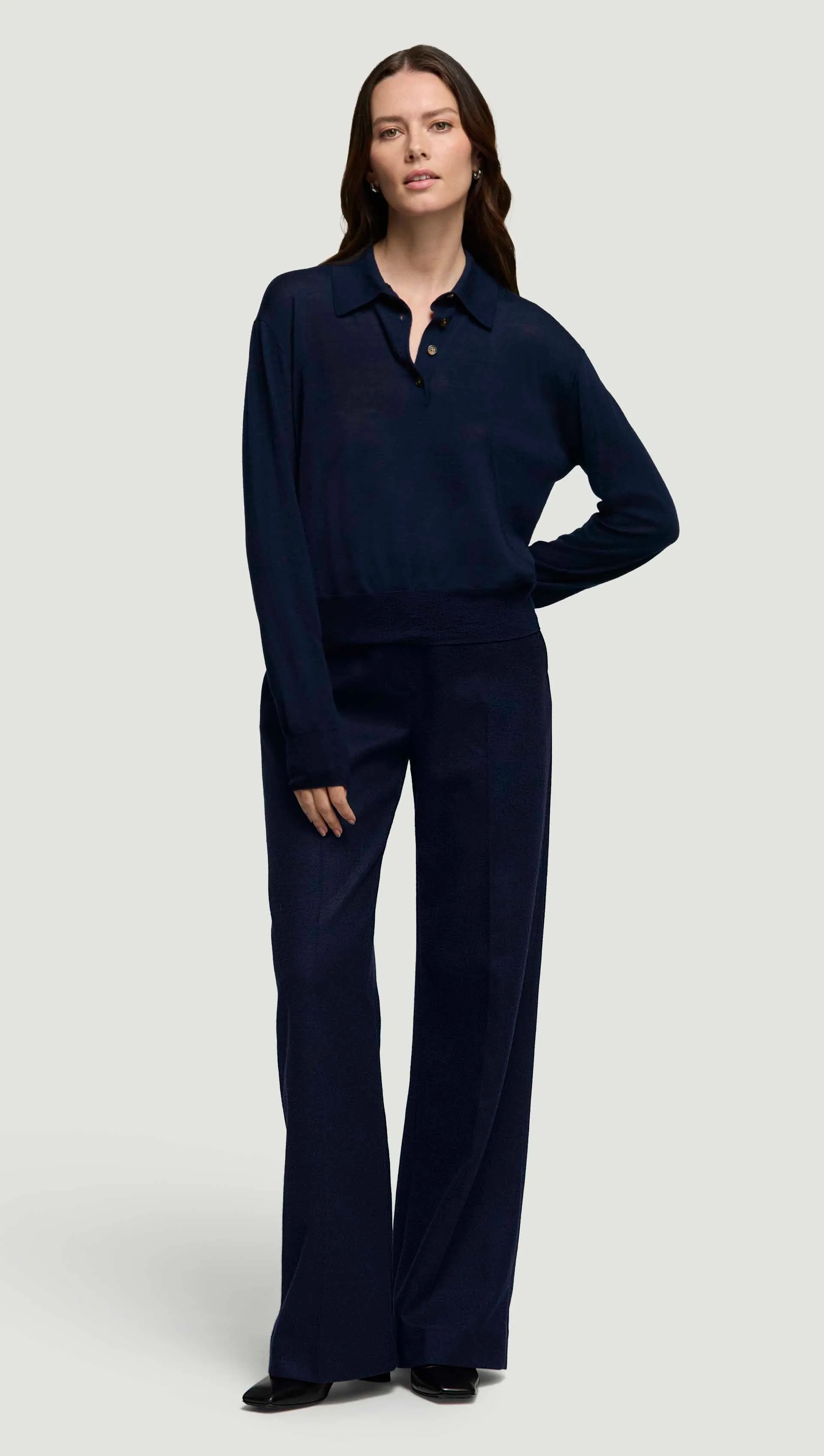 Fine Polo in Merino Silk | Navy sold by Argent product image thumbnail 3