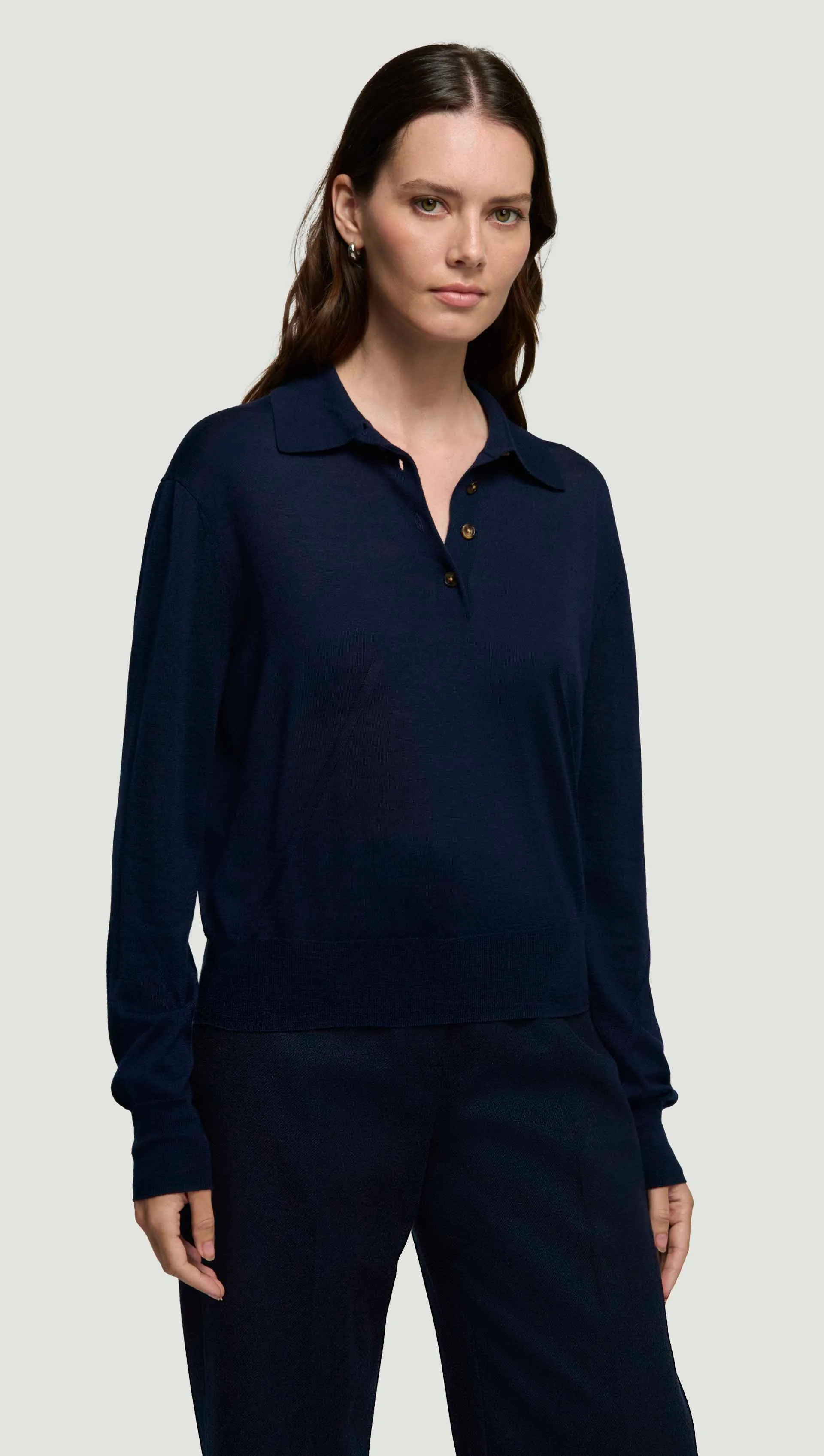 Fine Polo in Merino Silk | Navy sold by Argent
