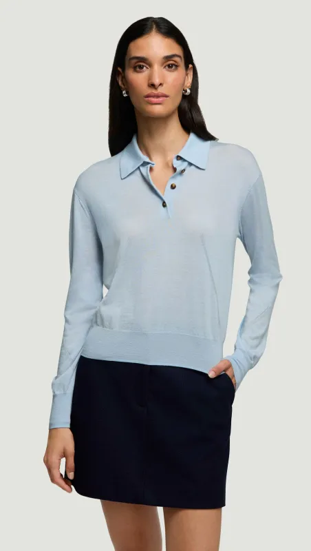 Fine Polo in Merino Silk | Light Blue sold by Argent