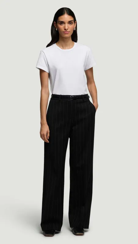 Soho Trouser in Stretch Wool | Herringbone Midnight Stripe sold by Argent