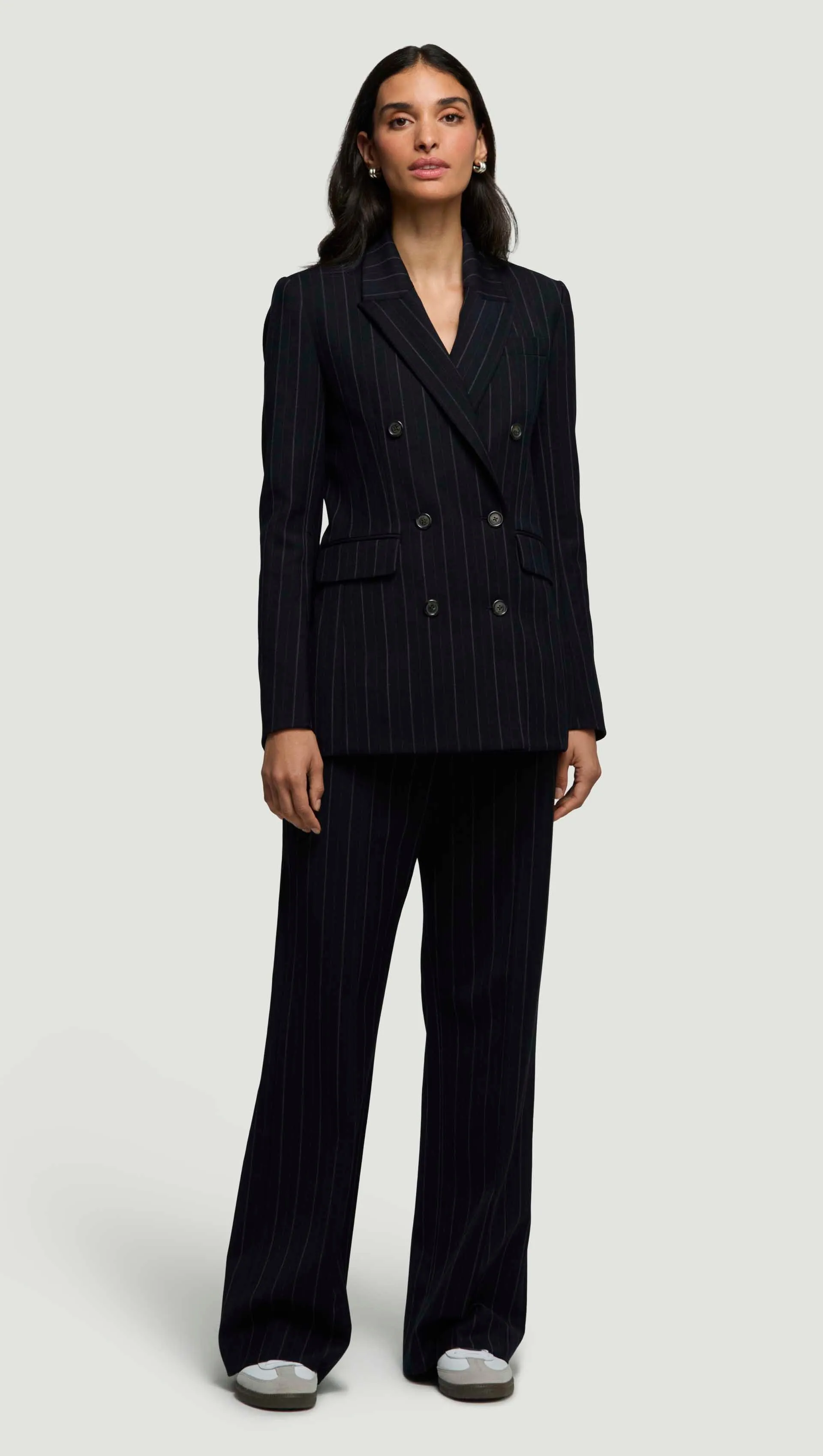 Double-Breasted Blazer in Stretch Wool | Herringbone Midnight Stripe sold by Argent product image thumbnail 3