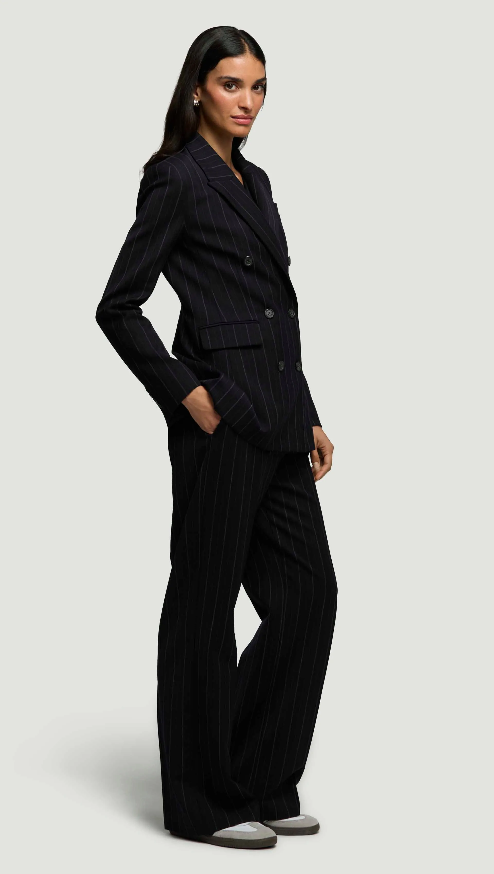 Double-Breasted Blazer in Stretch Wool | Herringbone Midnight Stripe sold by Argent product image thumbnail 4