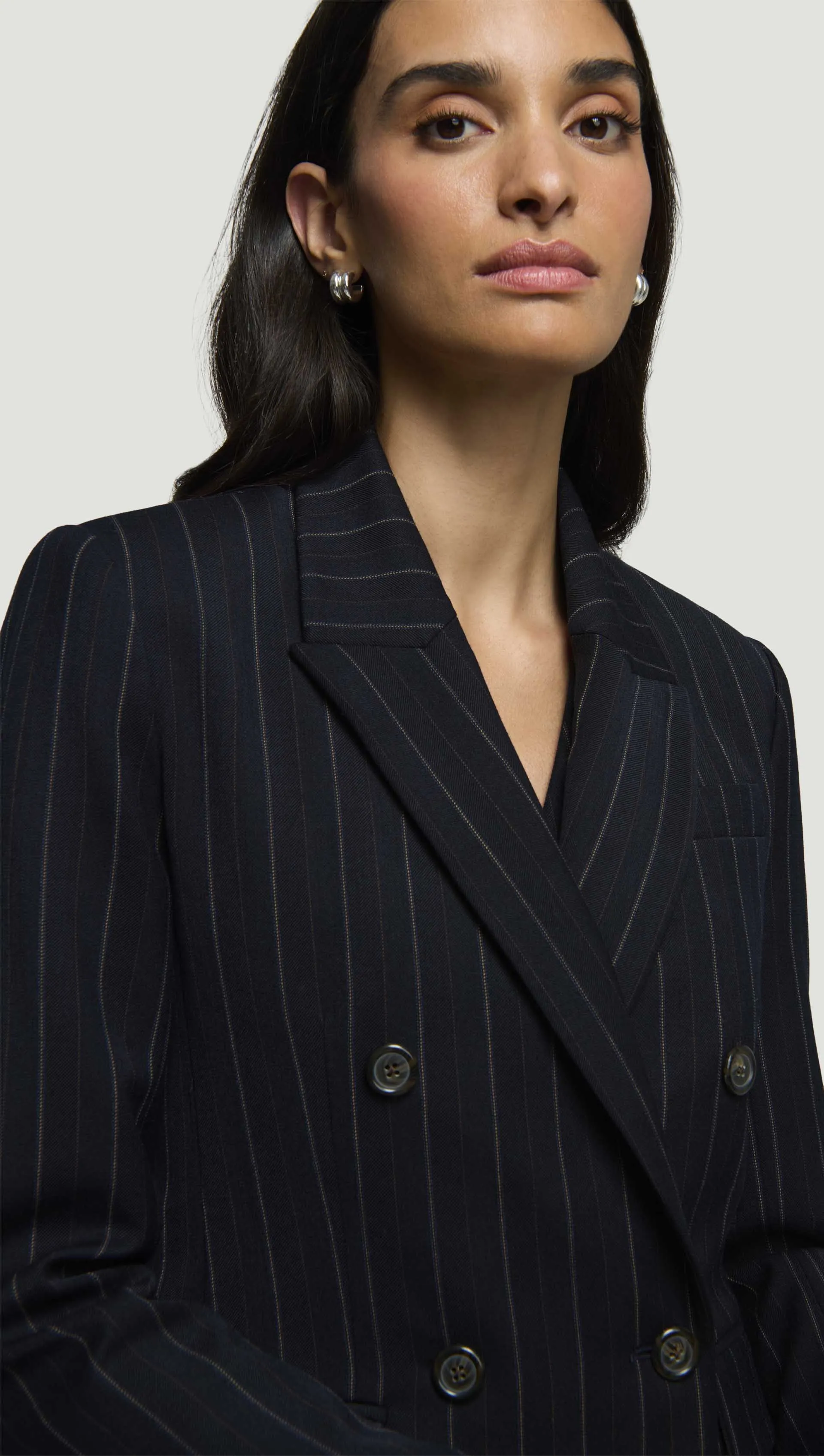 Double-Breasted Blazer in Stretch Wool | Herringbone Midnight Stripe sold by Argent product image thumbnail 2