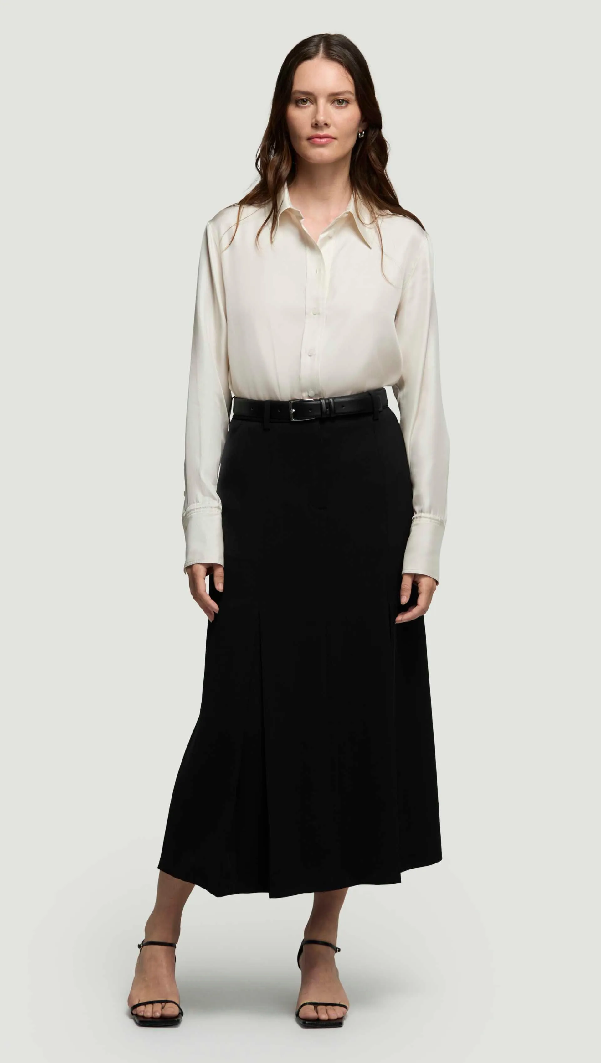 Godet Skirt in Stretch Crepe | Black sold by Argent