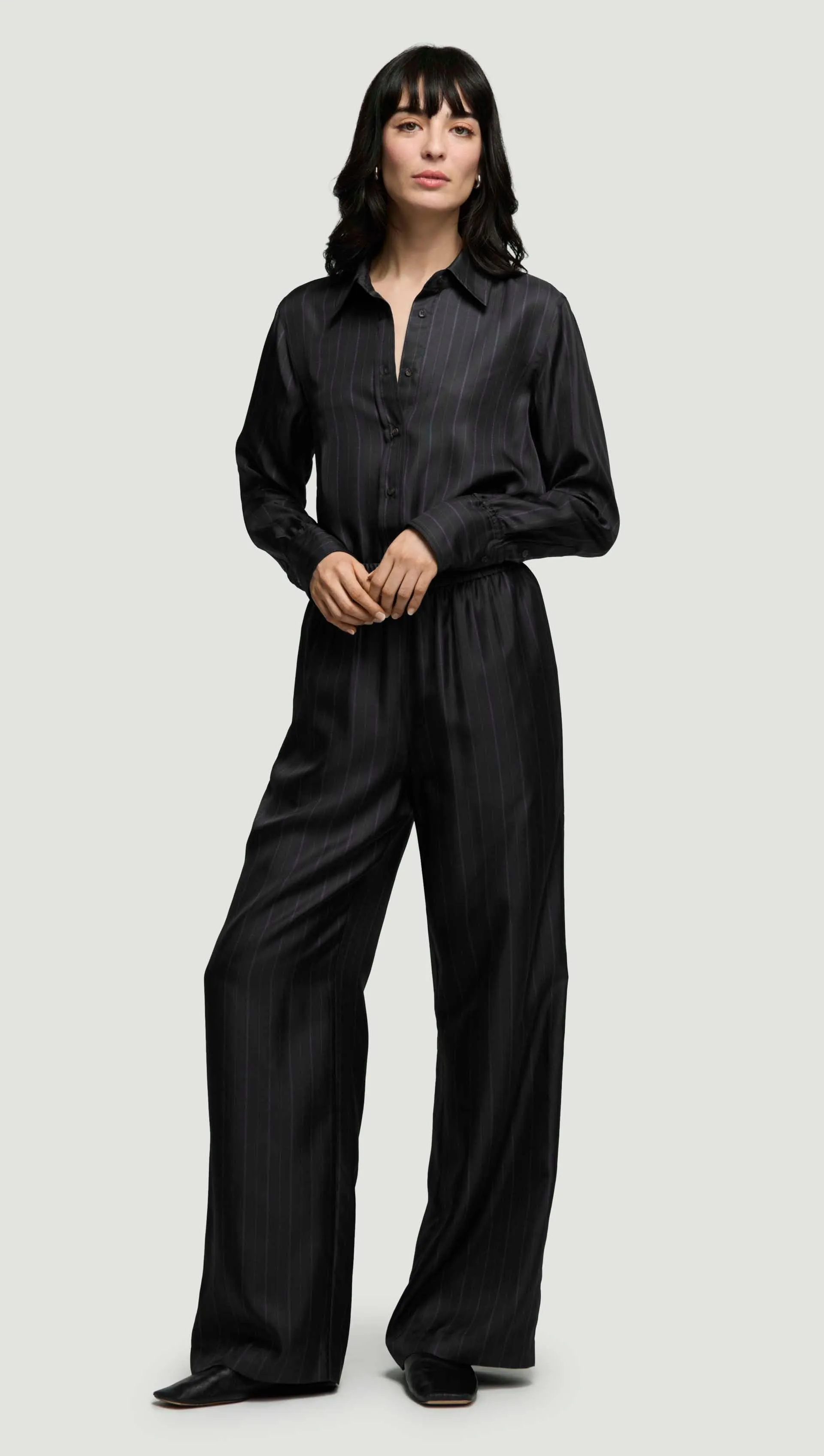 Pull-Up Pant in Silk Twill | Midnight Stripe sold by Argent