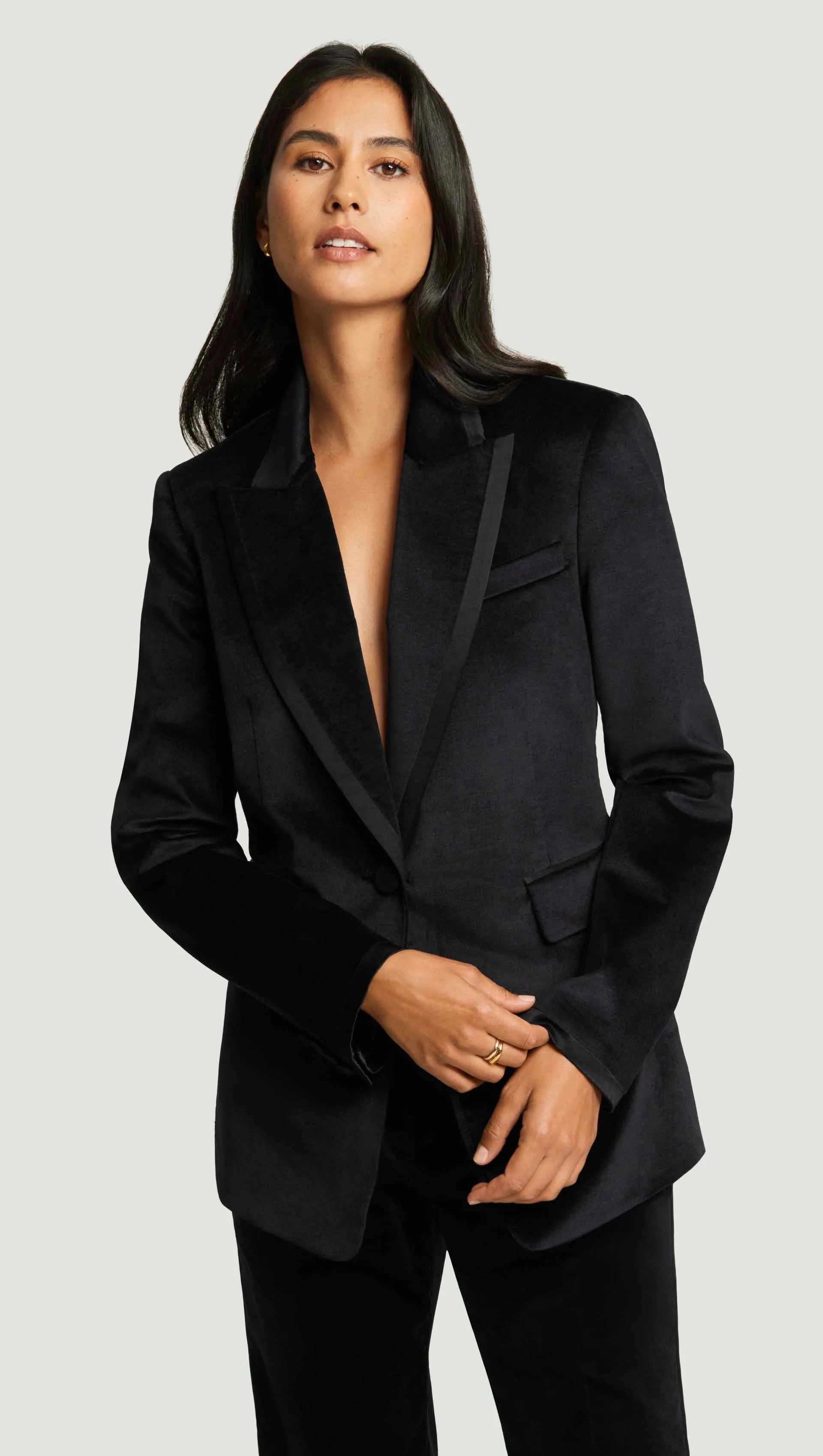 Sculpted Blazer in Velvet w/Satin Detail | Black sold by Argent