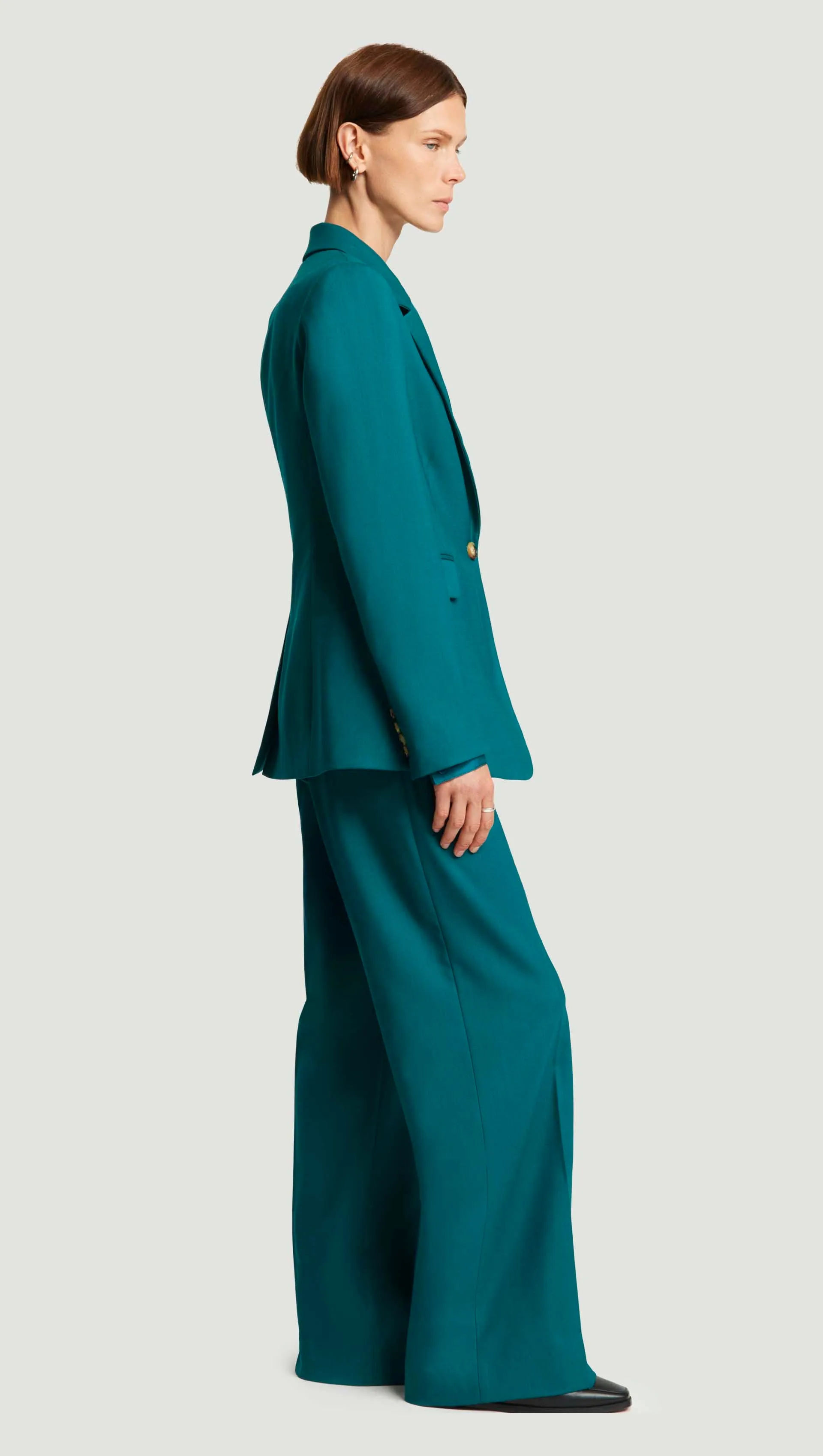 Fitted Notch Lapel Blazer in Seasonless Wool | Teal sold by Argent product image thumbnail 3