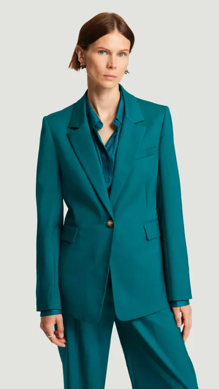 Fitted Notch Lapel Blazer in Seasonless Wool | Teal sold by Argent