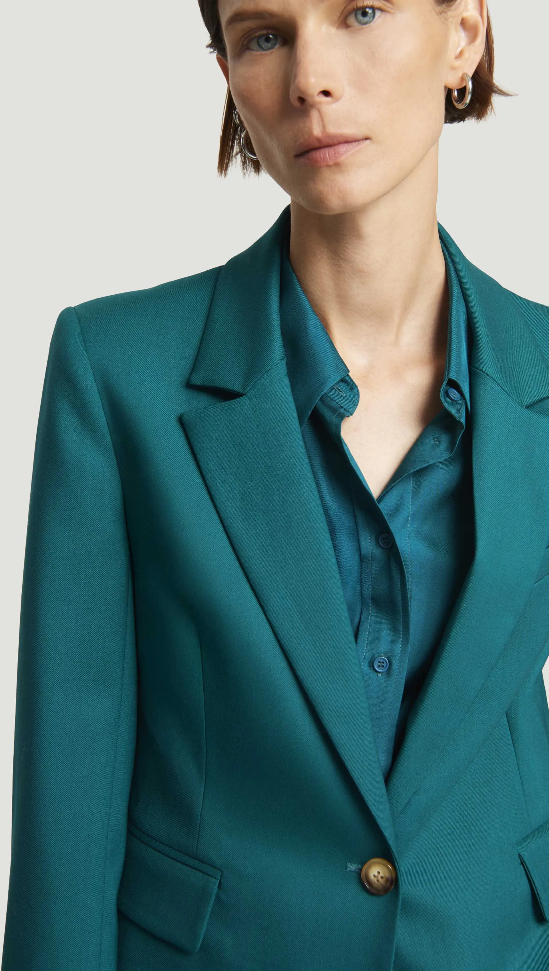 Fitted Notch Lapel Blazer in Seasonless Wool | Teal sold by Argent product image thumbnail 5
