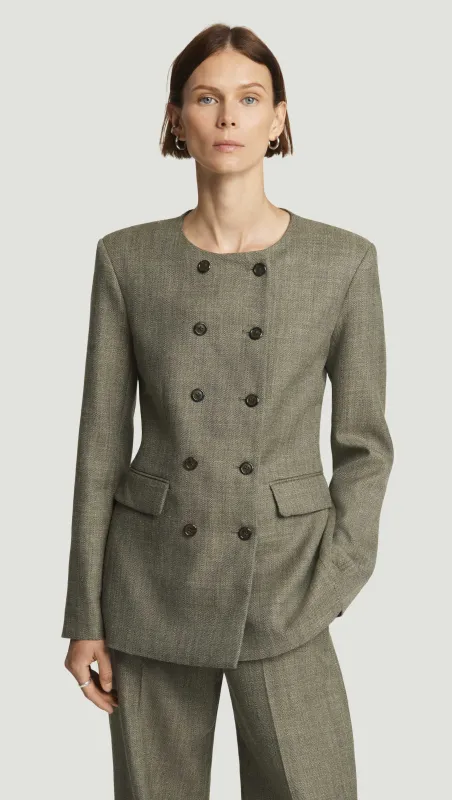 Double-Breasted Crewneck Blazer in Herringbone | Ash sold by Argent