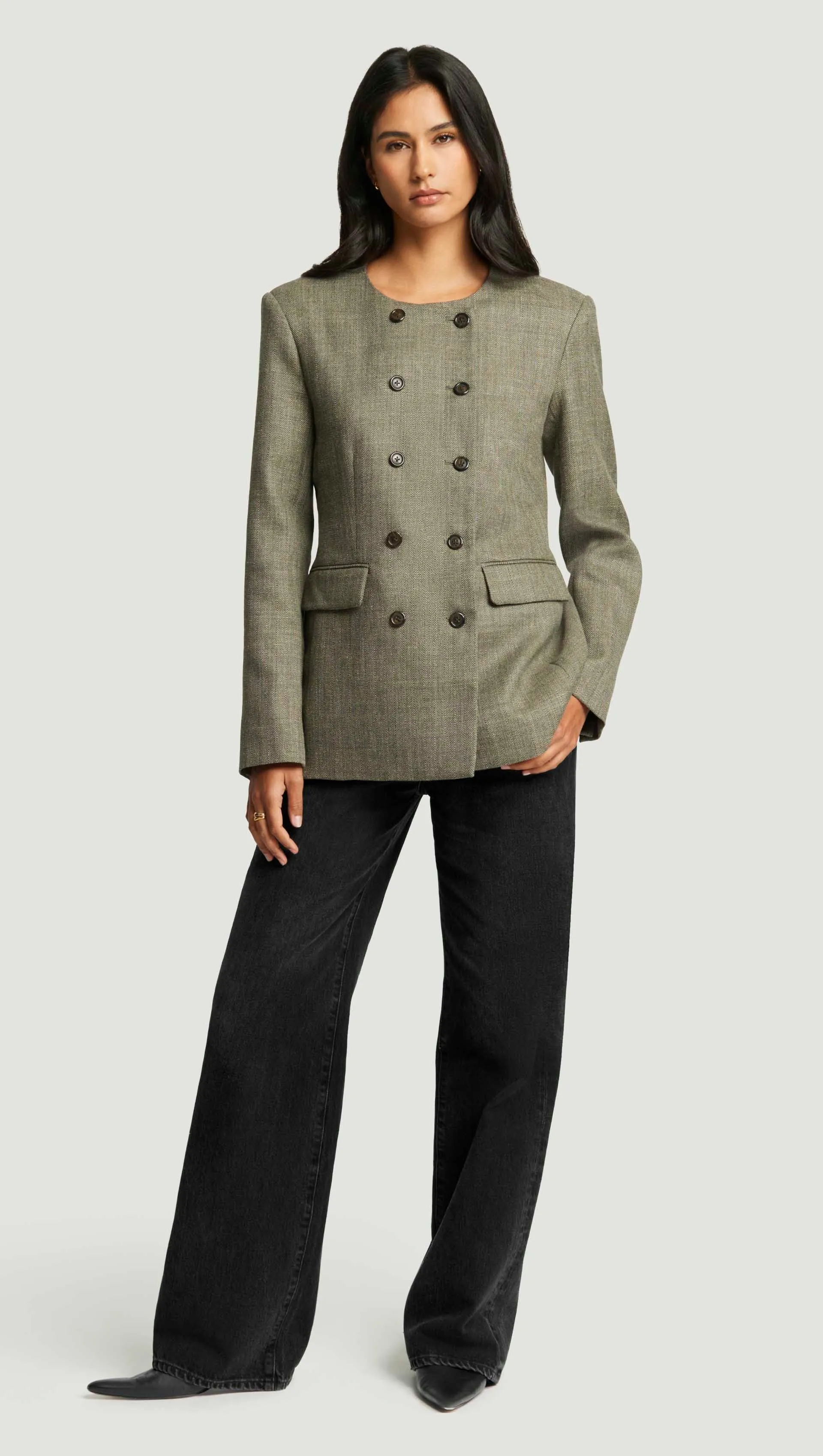 Double-Breasted Crewneck Blazer in Herringbone | Ash sold by Argent product image thumbnail 5