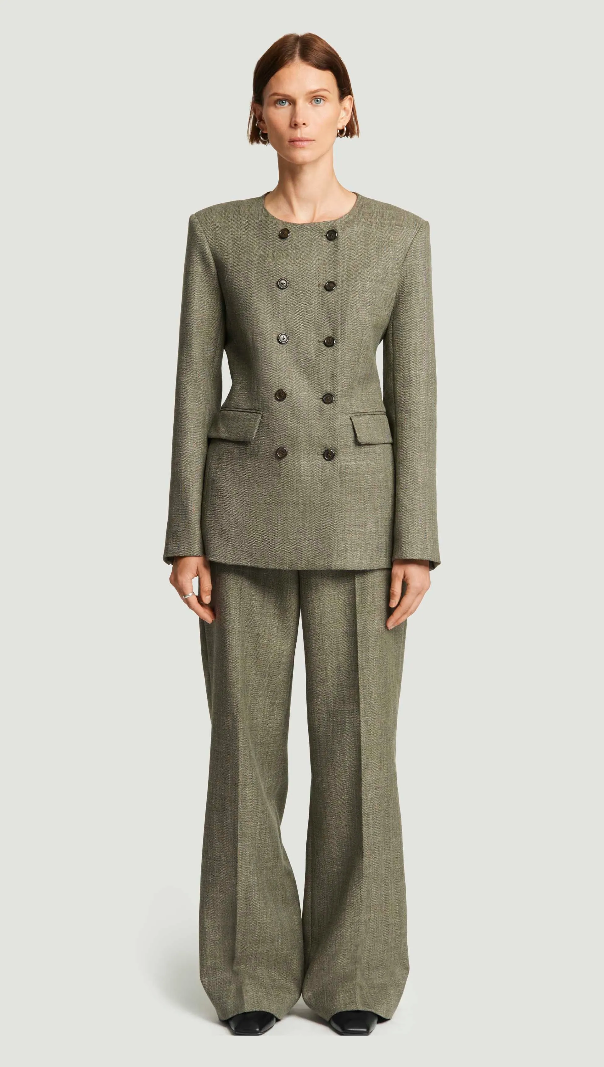 Double-Breasted Crewneck Blazer in Herringbone | Ash sold by Argent product image thumbnail 2