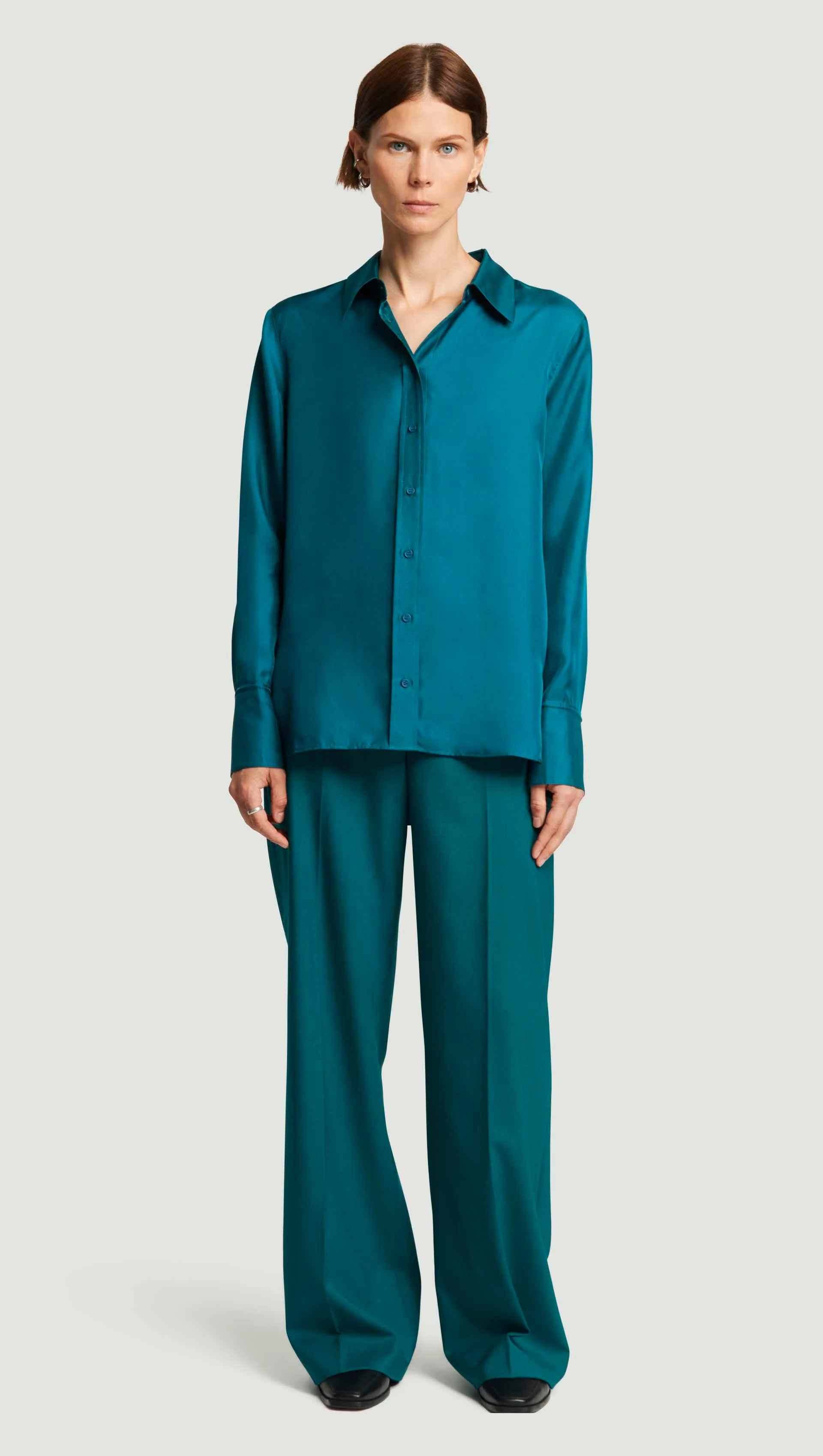 Slim Blouse in Silk Twill | Teal sold by Argent product image thumbnail 2