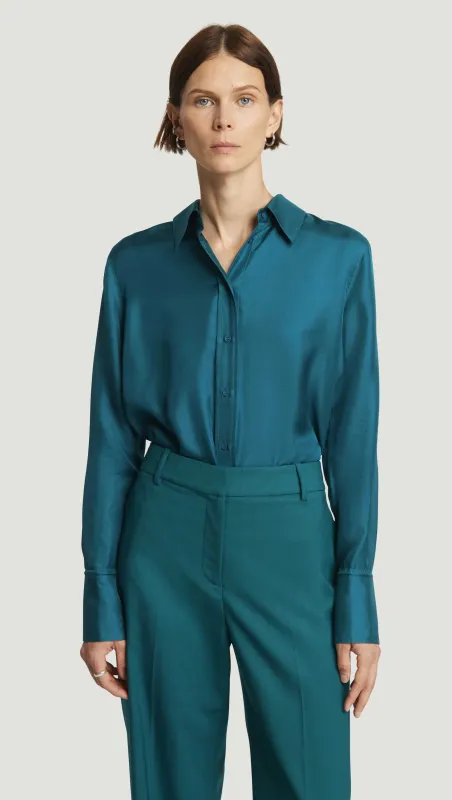 Slim Blouse in Silk Twill | Teal sold by Argent