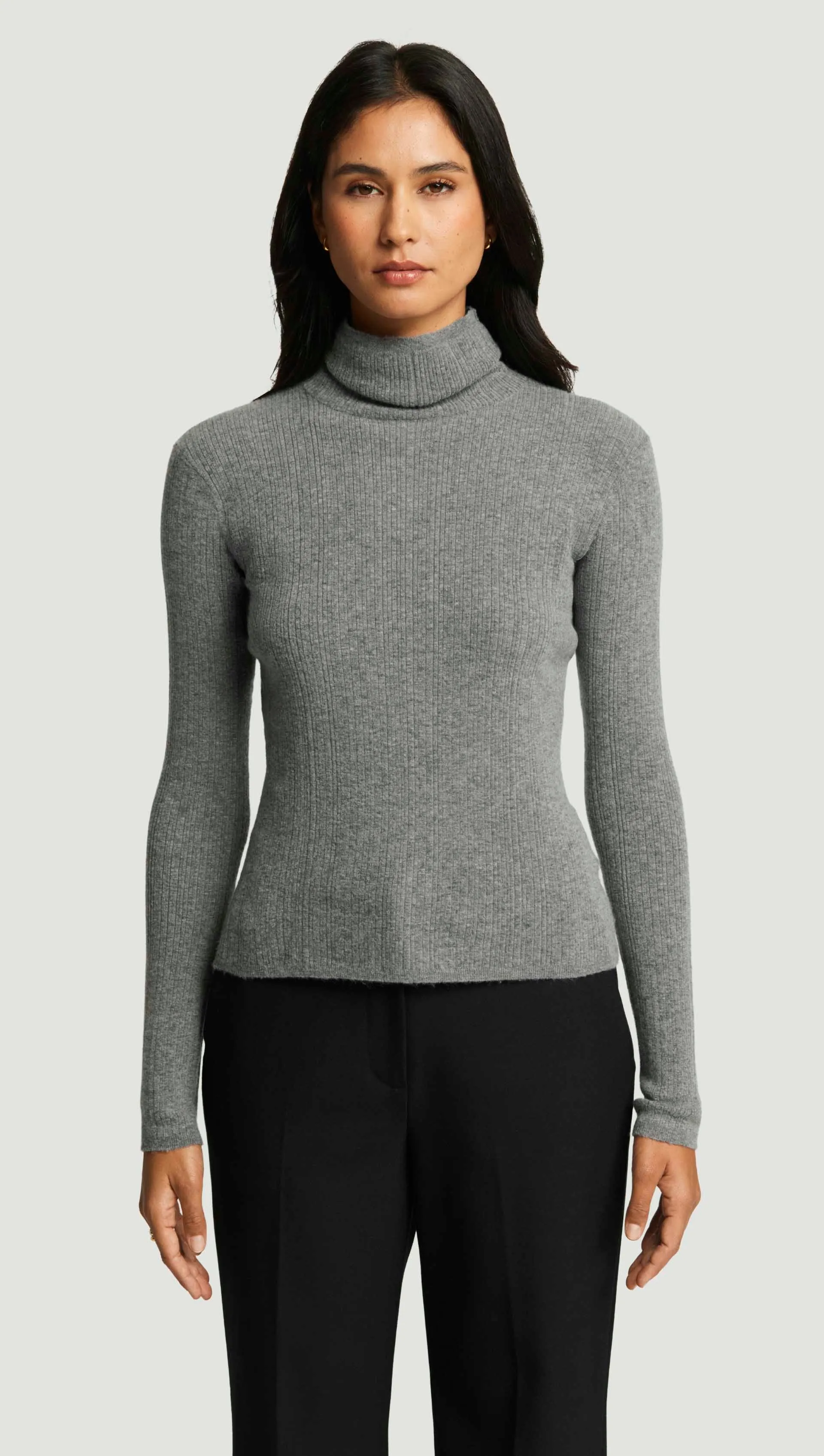Rolled Neck Sweater in Nylon Wool | Heather Grey sold by Argent
