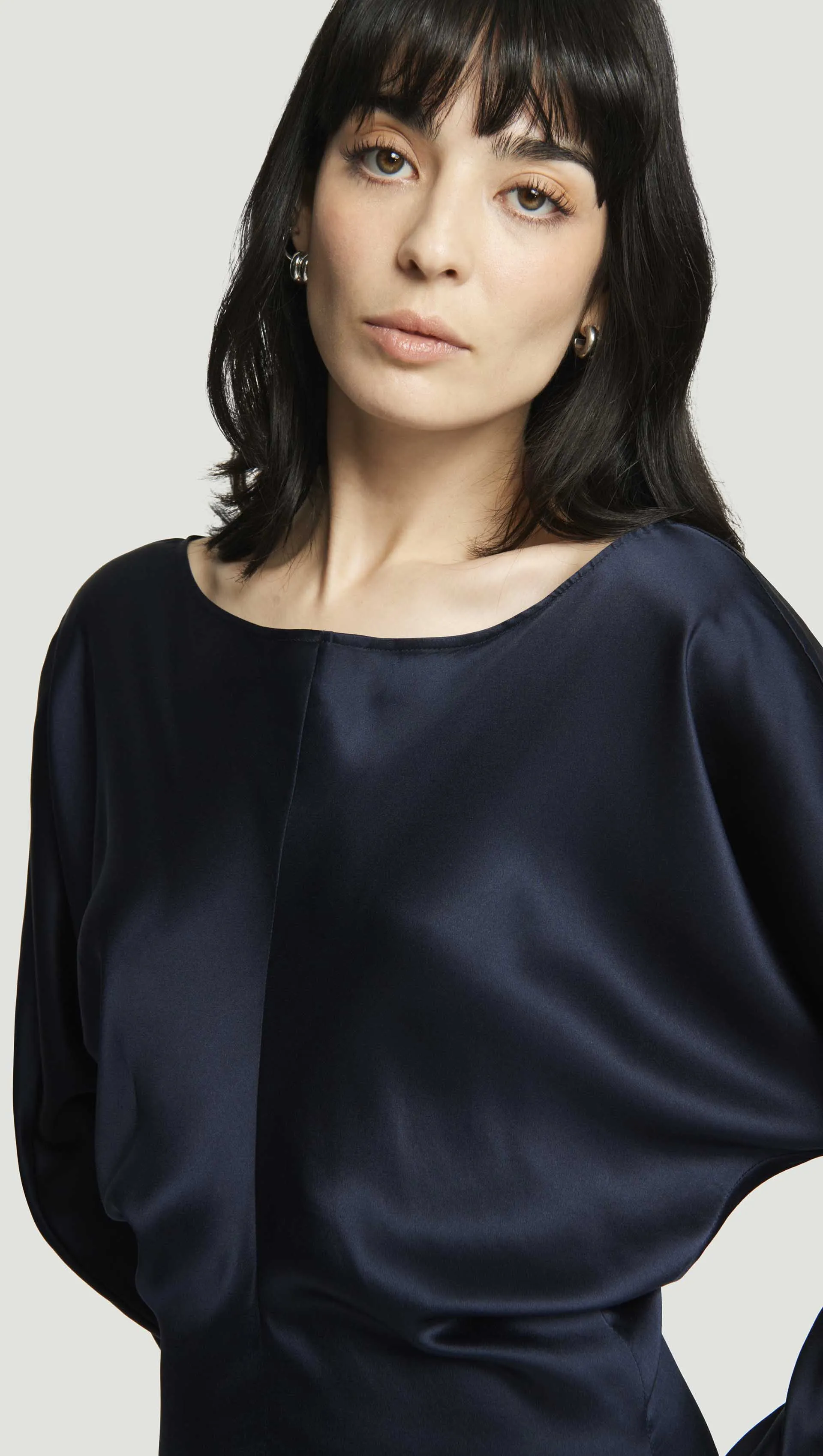 Longsleeve Draped Dress in Silk Charmeuse | Midnight sold by Argent product image thumbnail 4