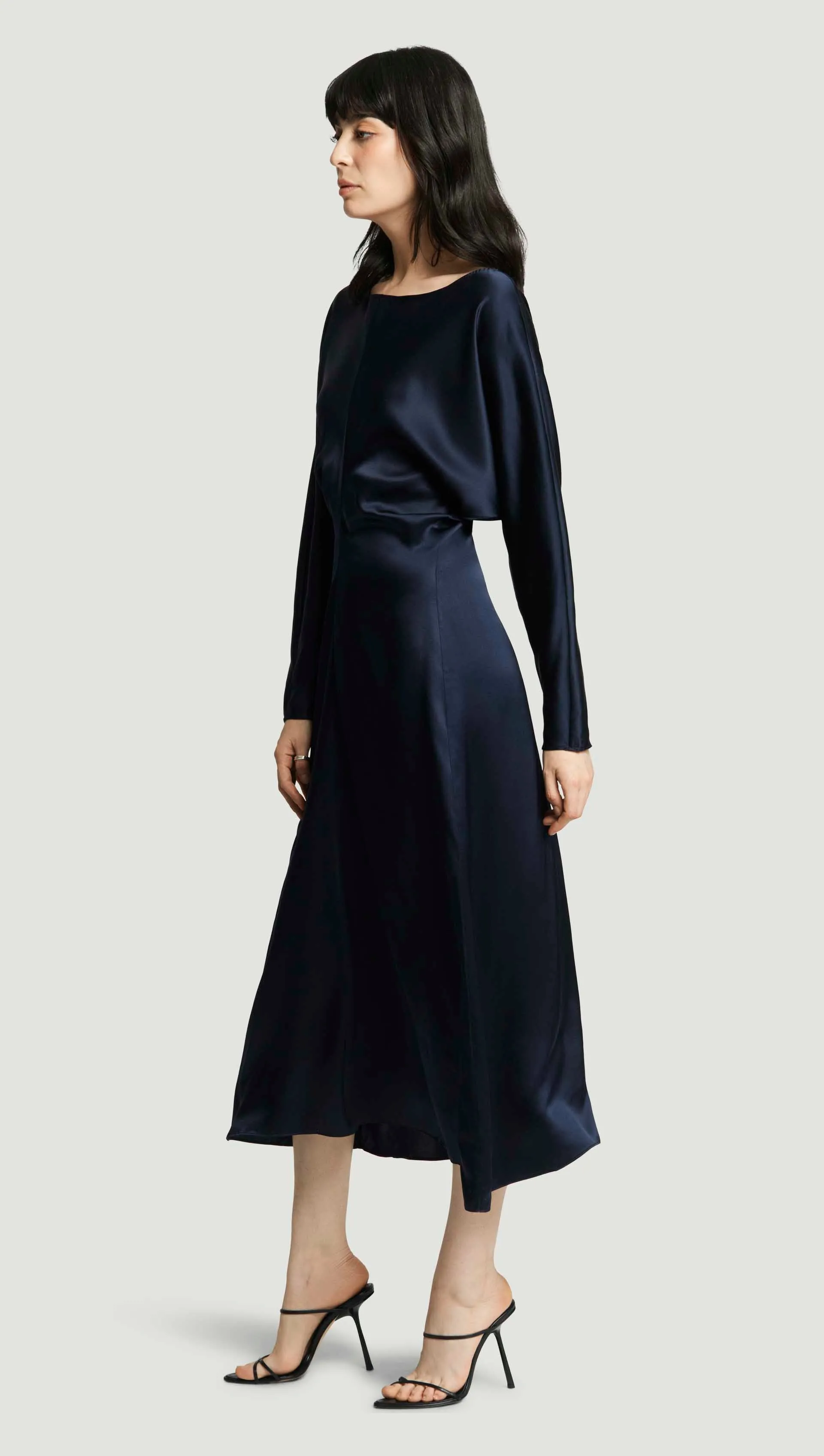 Longsleeve Draped Dress in Silk Charmeuse | Midnight sold by Argent product image thumbnail 2